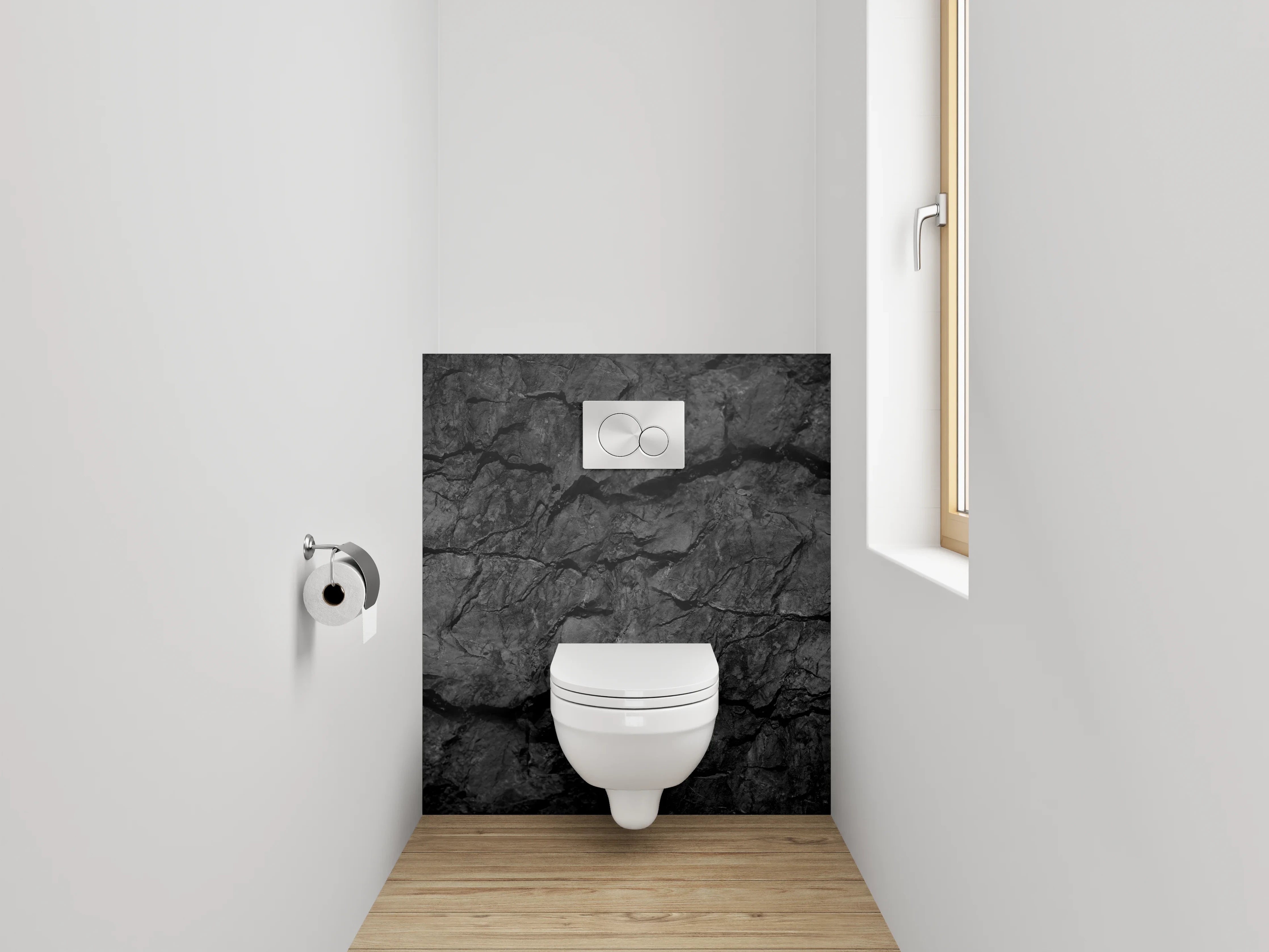 WC-Rückwand - Schwarze Felsstruktur