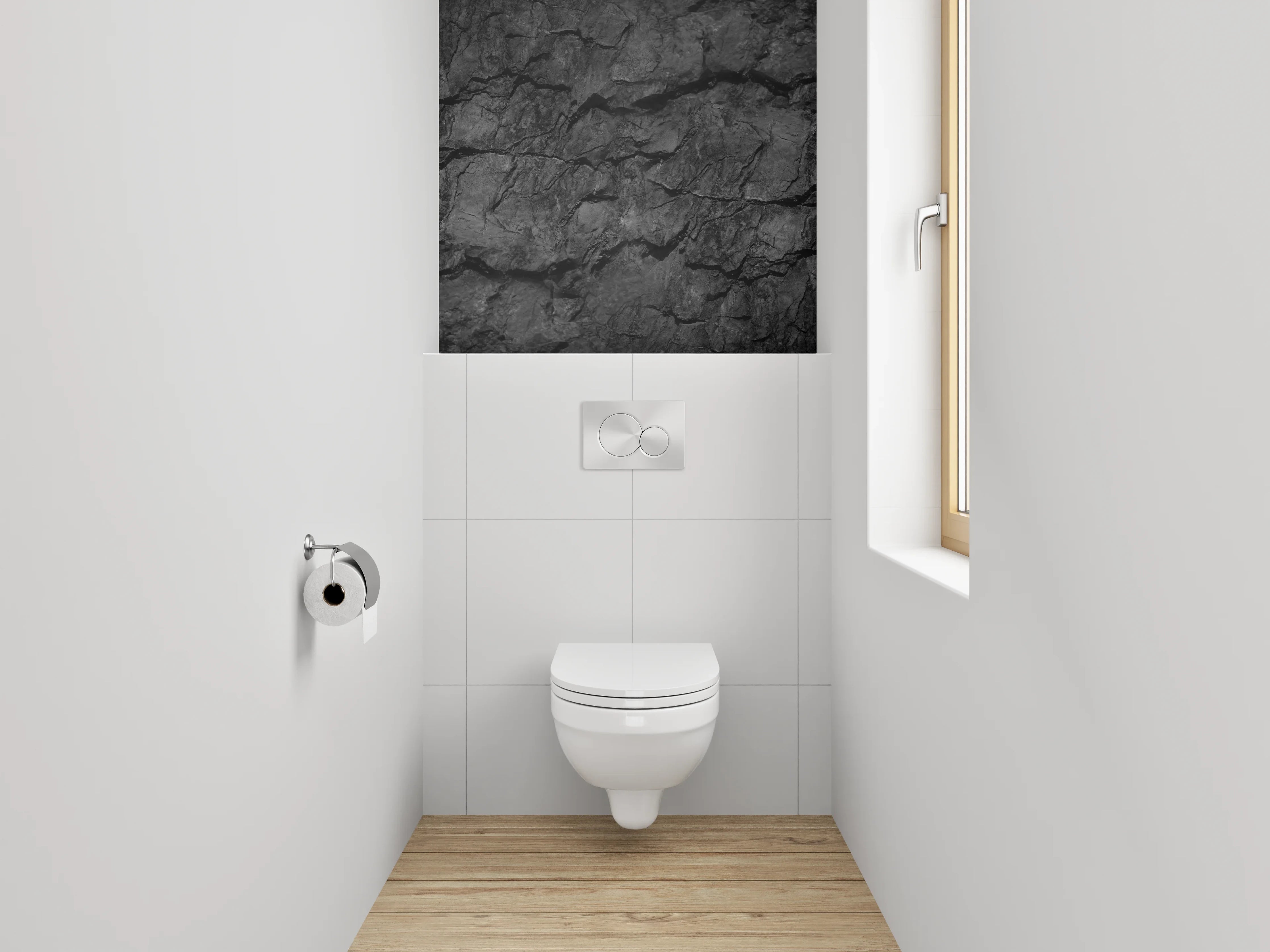 WC-Rückwand - Schwarze Felsstruktur