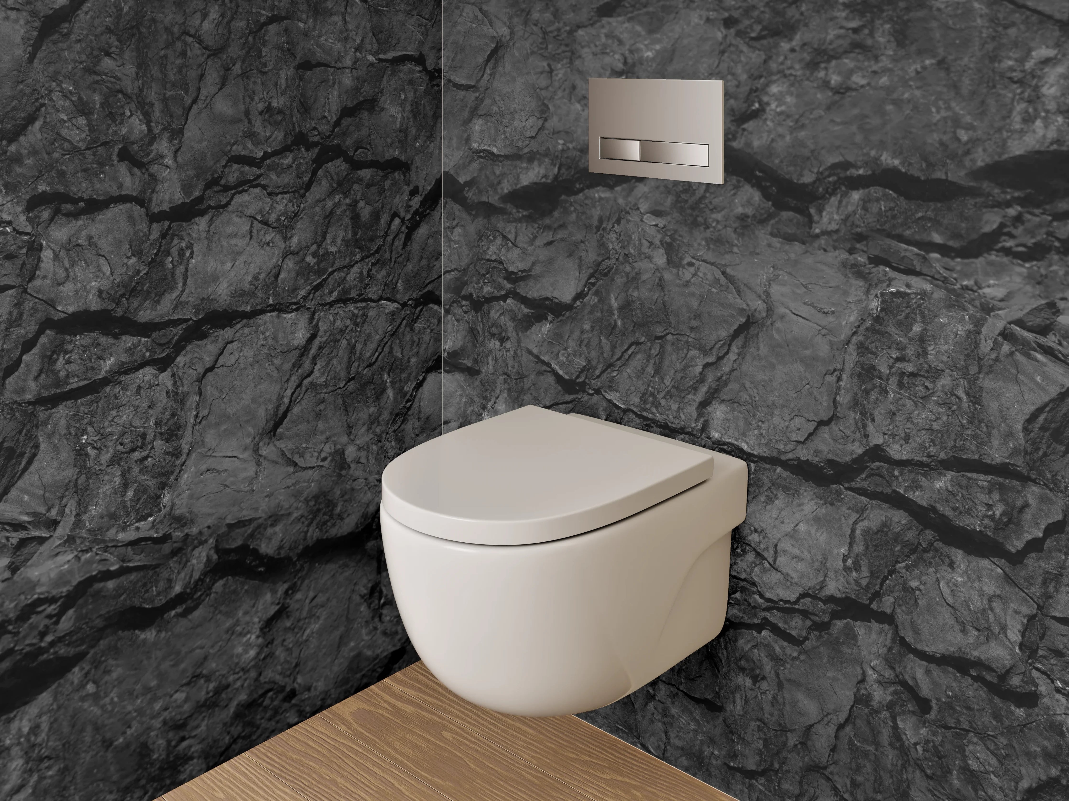 WC-Rückwand - Schwarze Felsstruktur