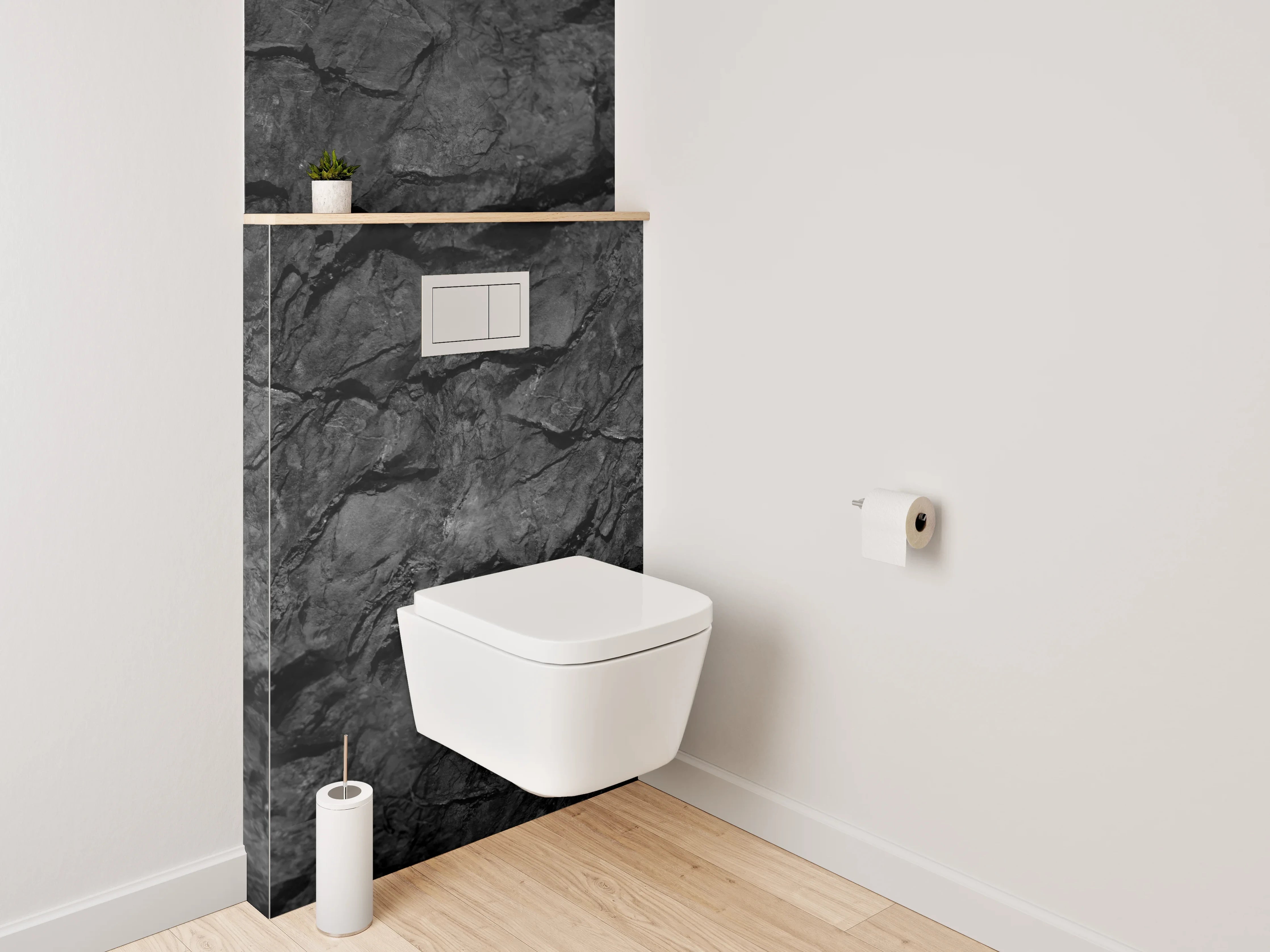 WC-Rückwand - Schwarze Felsstruktur