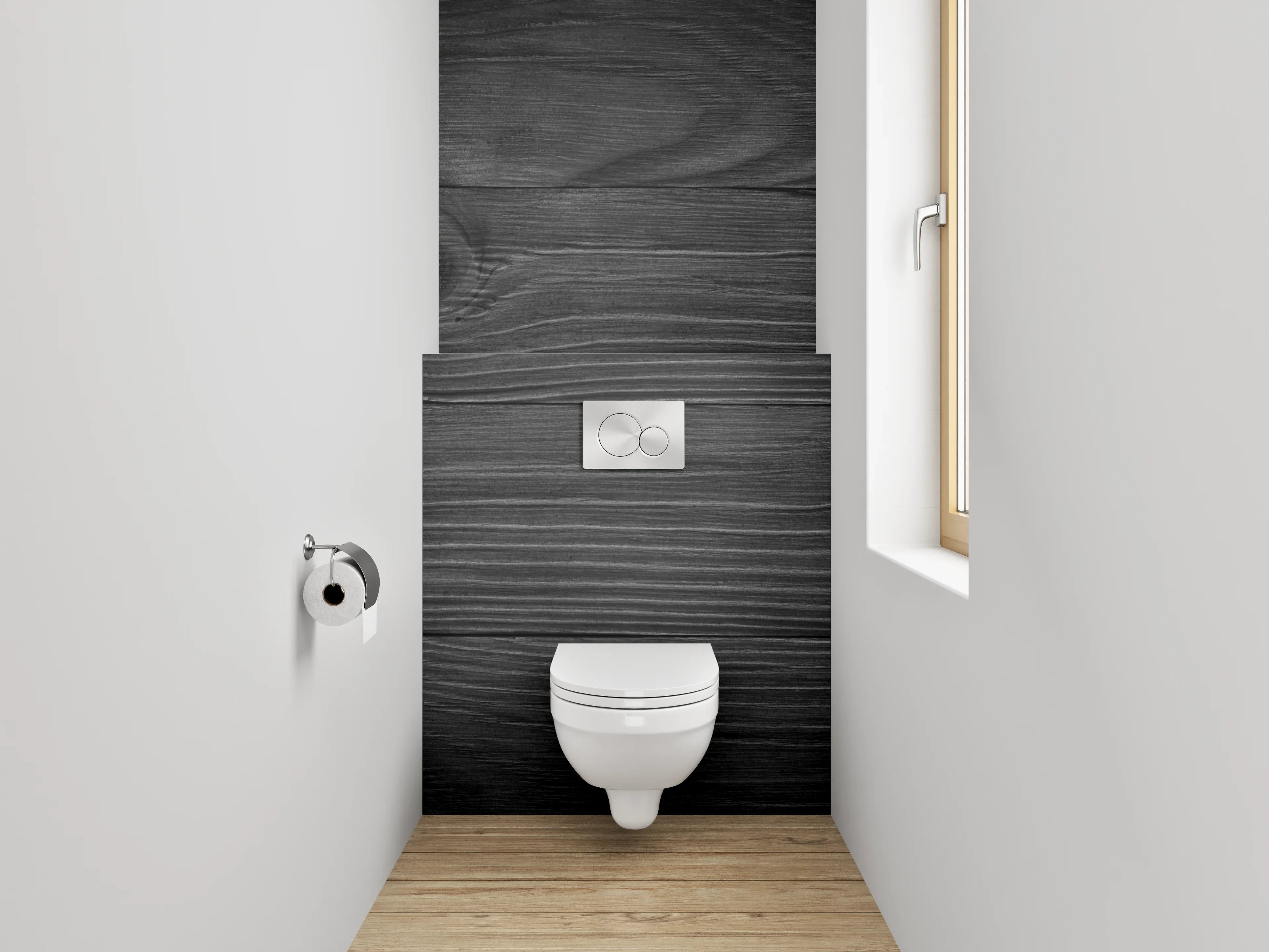 WC-Rückwand - Schwarze Holzoberfläche mit washiler Textur