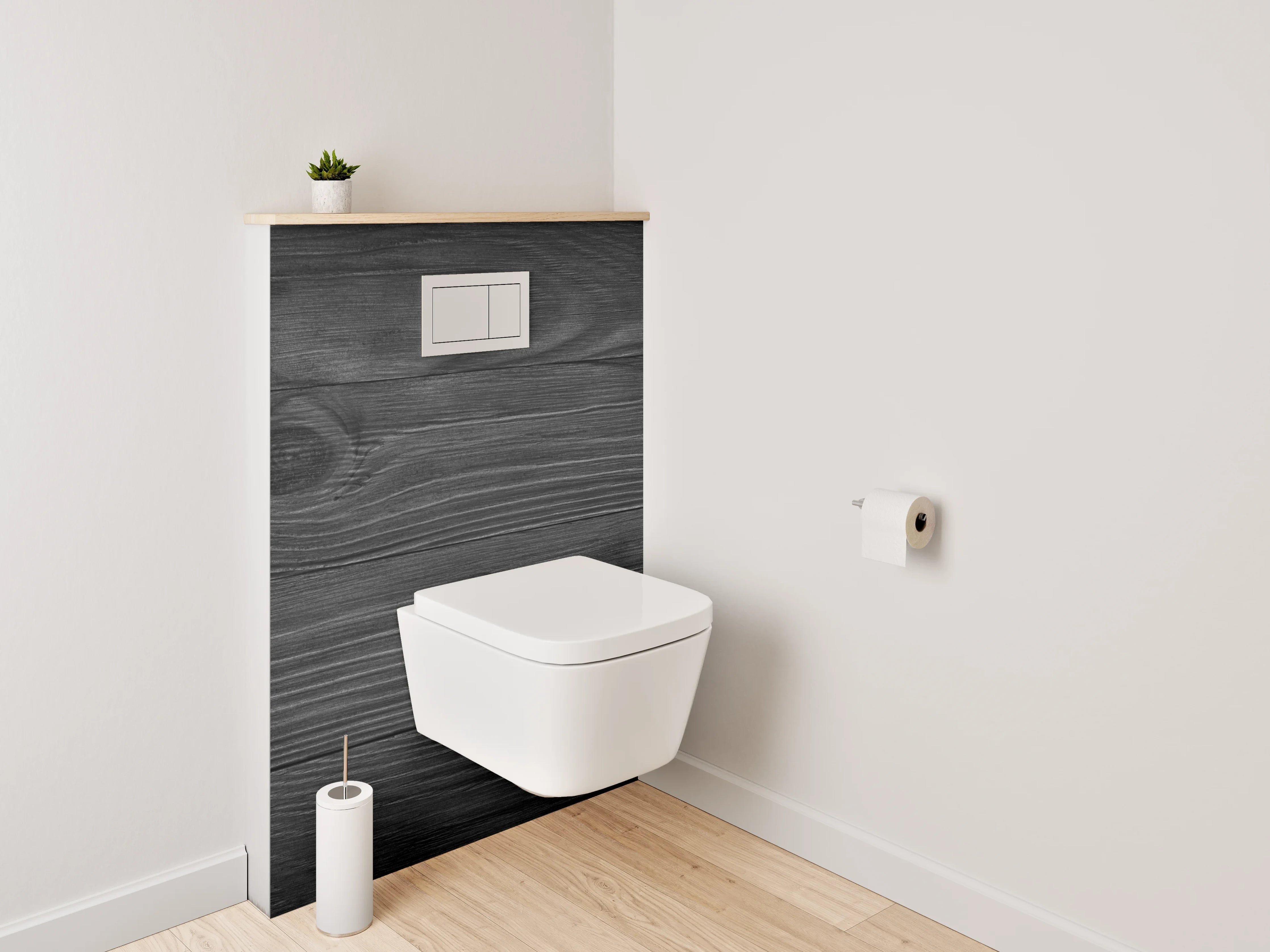 WC-Rückwand - Schwarze Holzoberfläche mit washiler Textur