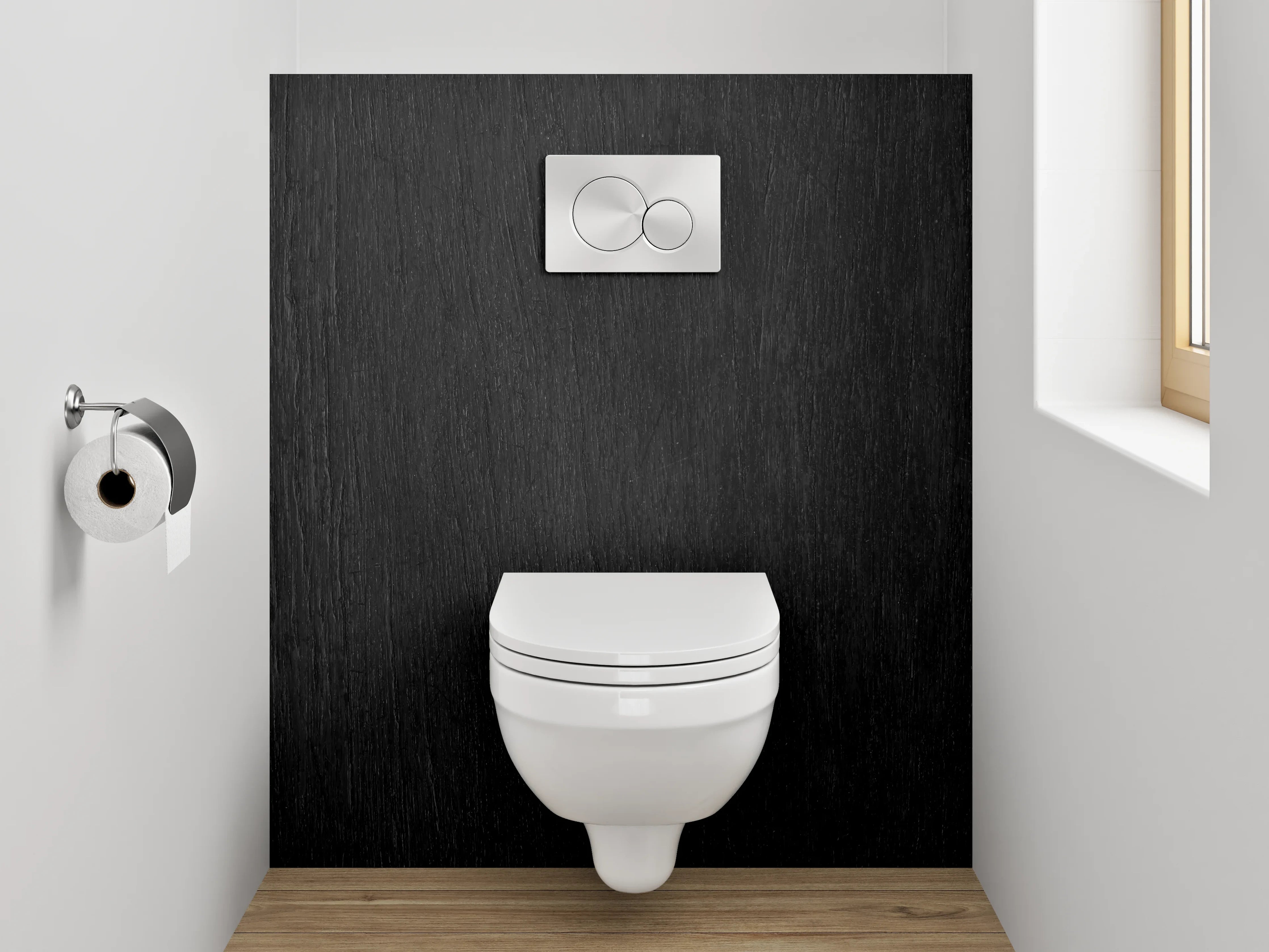 WC-Rückwand - Schwarze Holzoptik Wanddekor