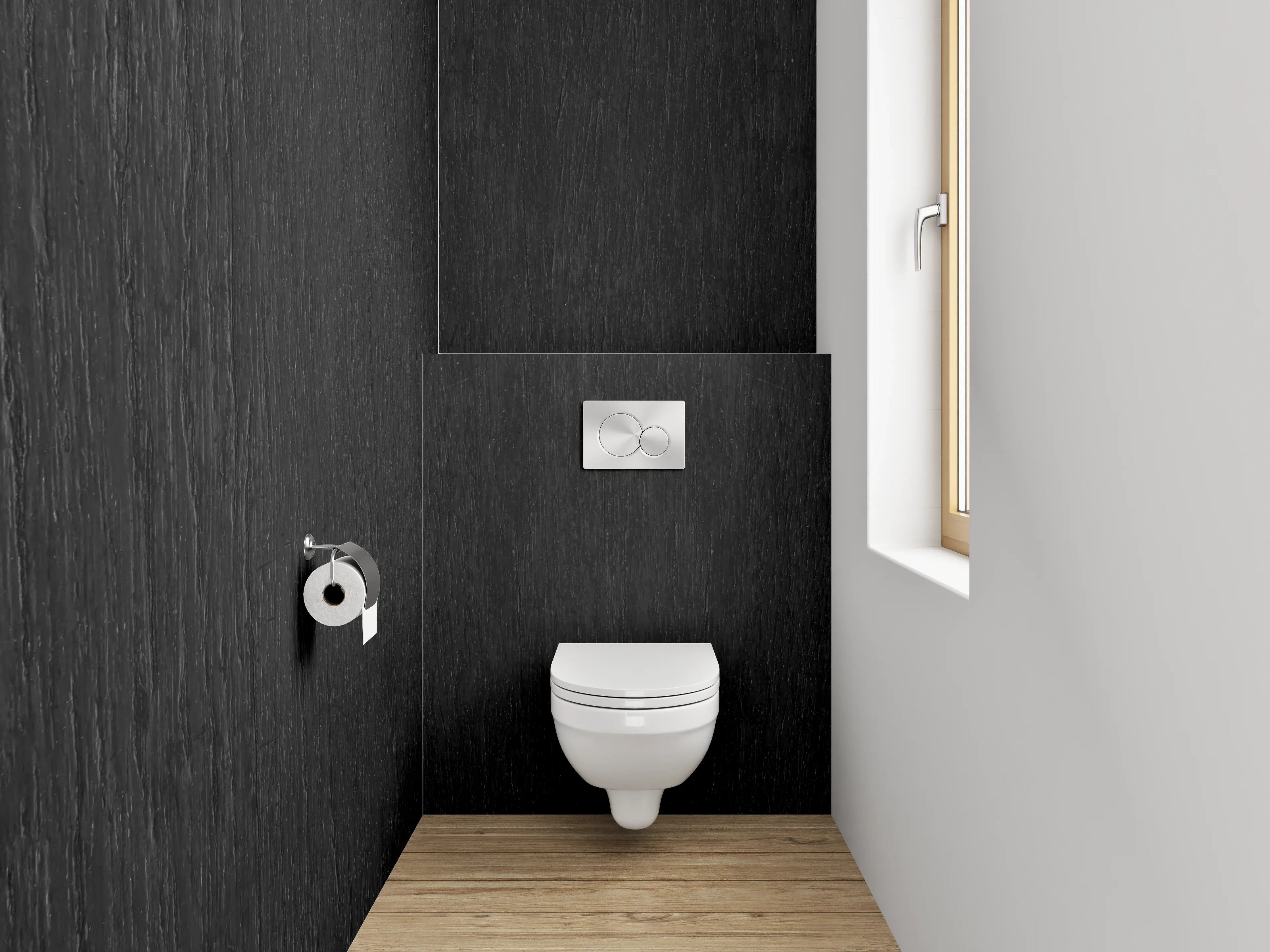 WC-Rückwand - Schwarze Holzoptik Wanddekor