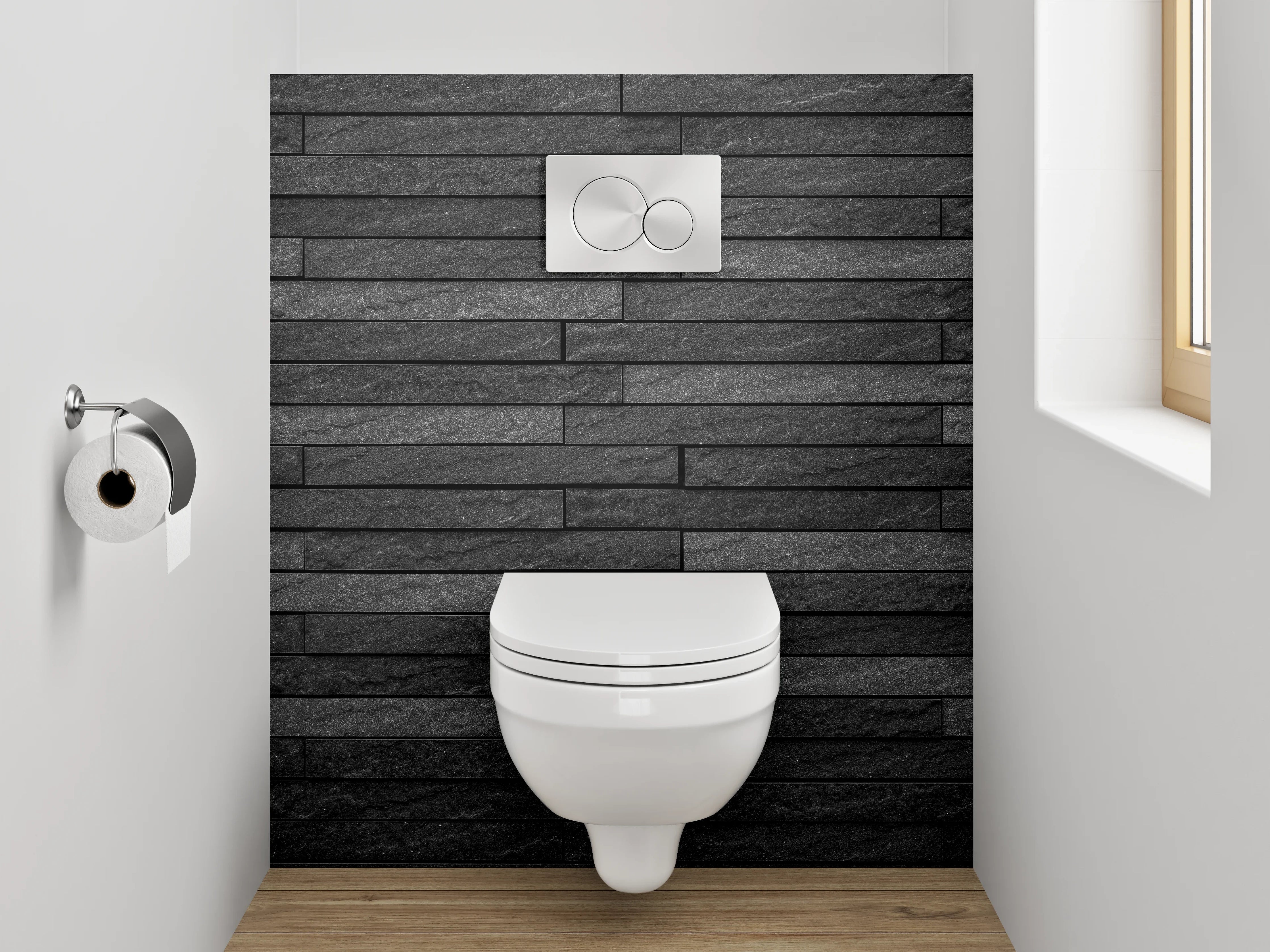 WC-Rückwand - Schwarze Schiefer-Optik Fliesenwand