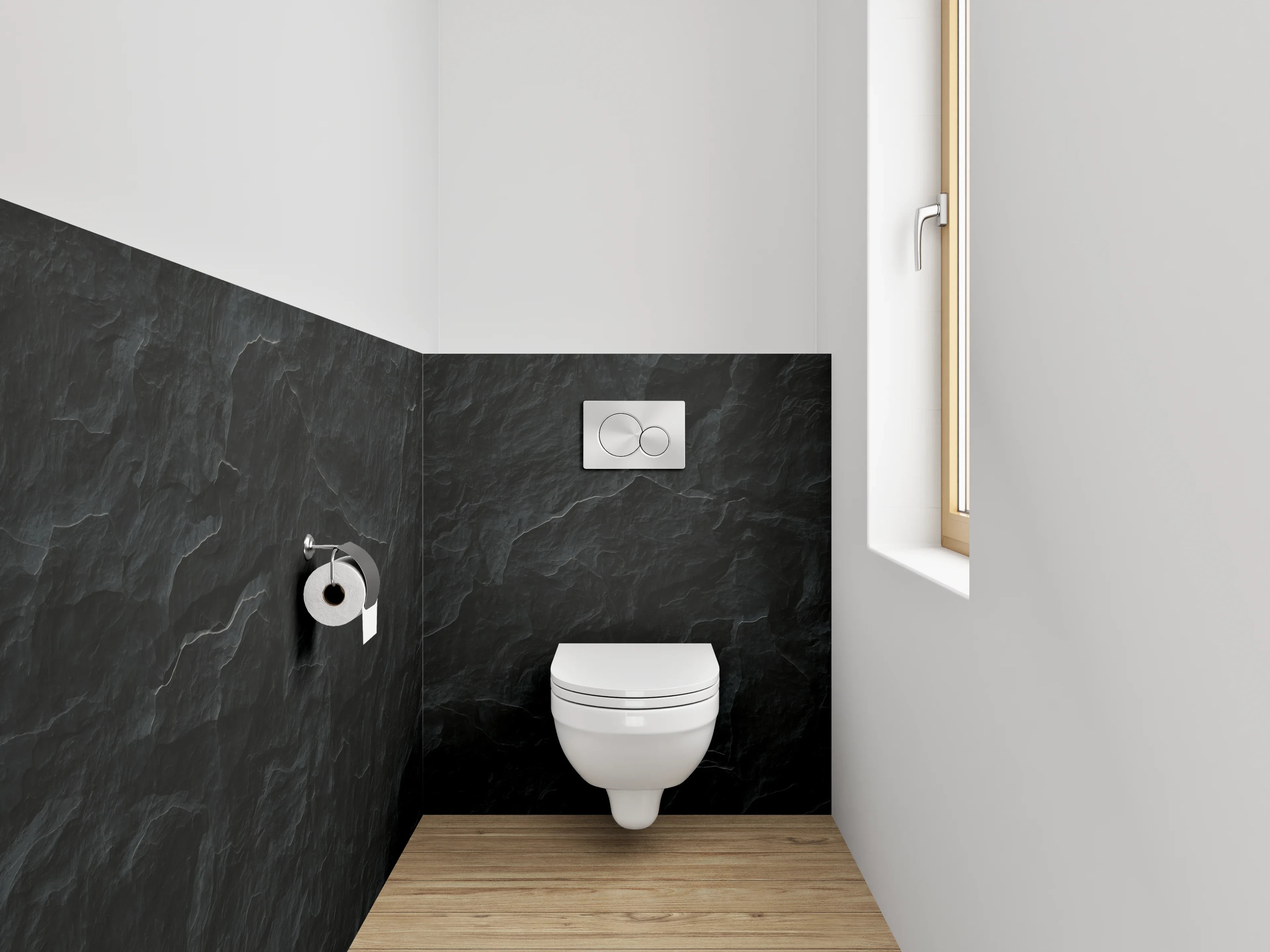 WC-Rückwand - Schwarze Schieferstruktur – Elegantes Wandbild