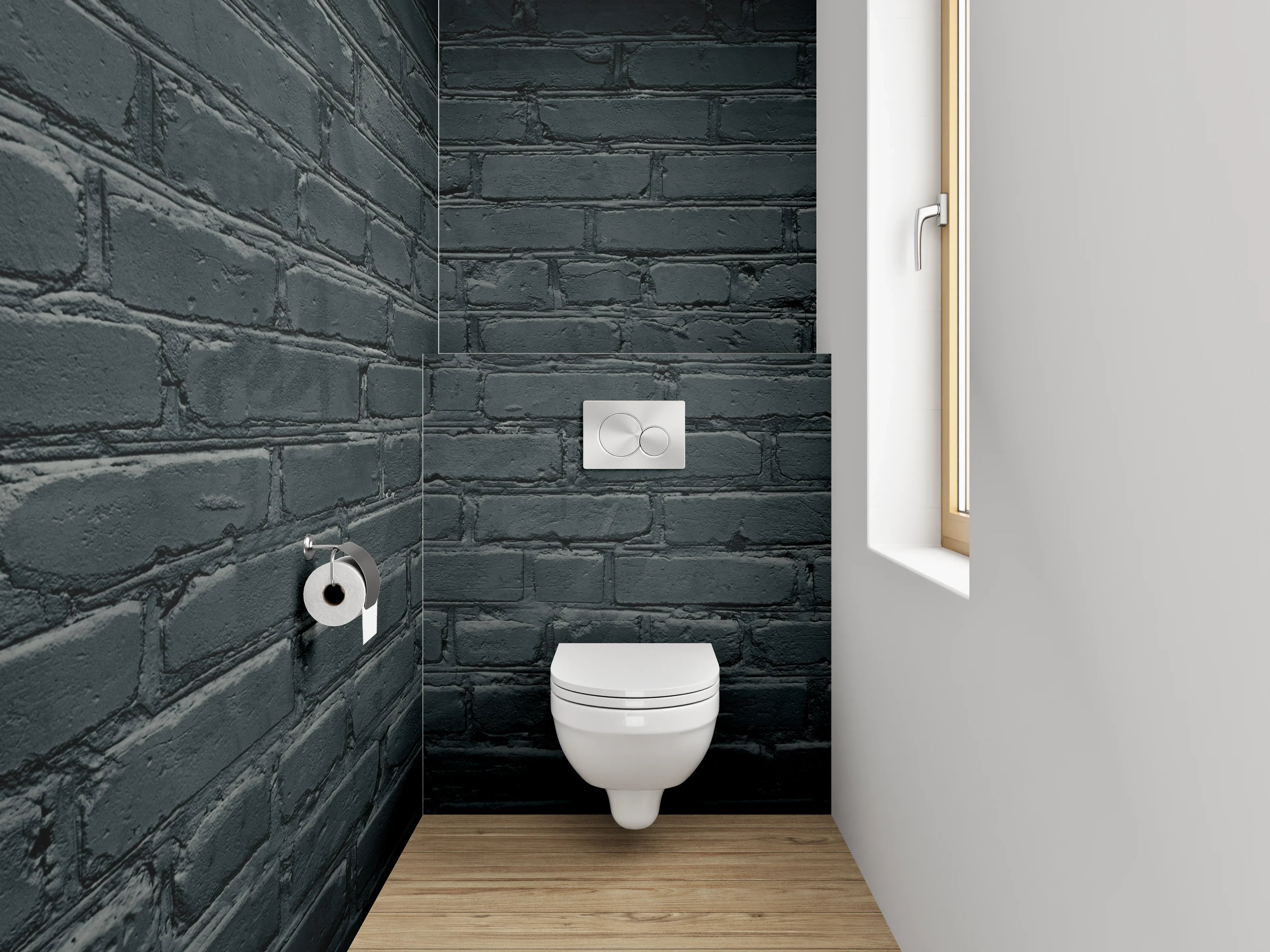 WC-Rückwand - Schwarze Ziegelmauer bei Nacht