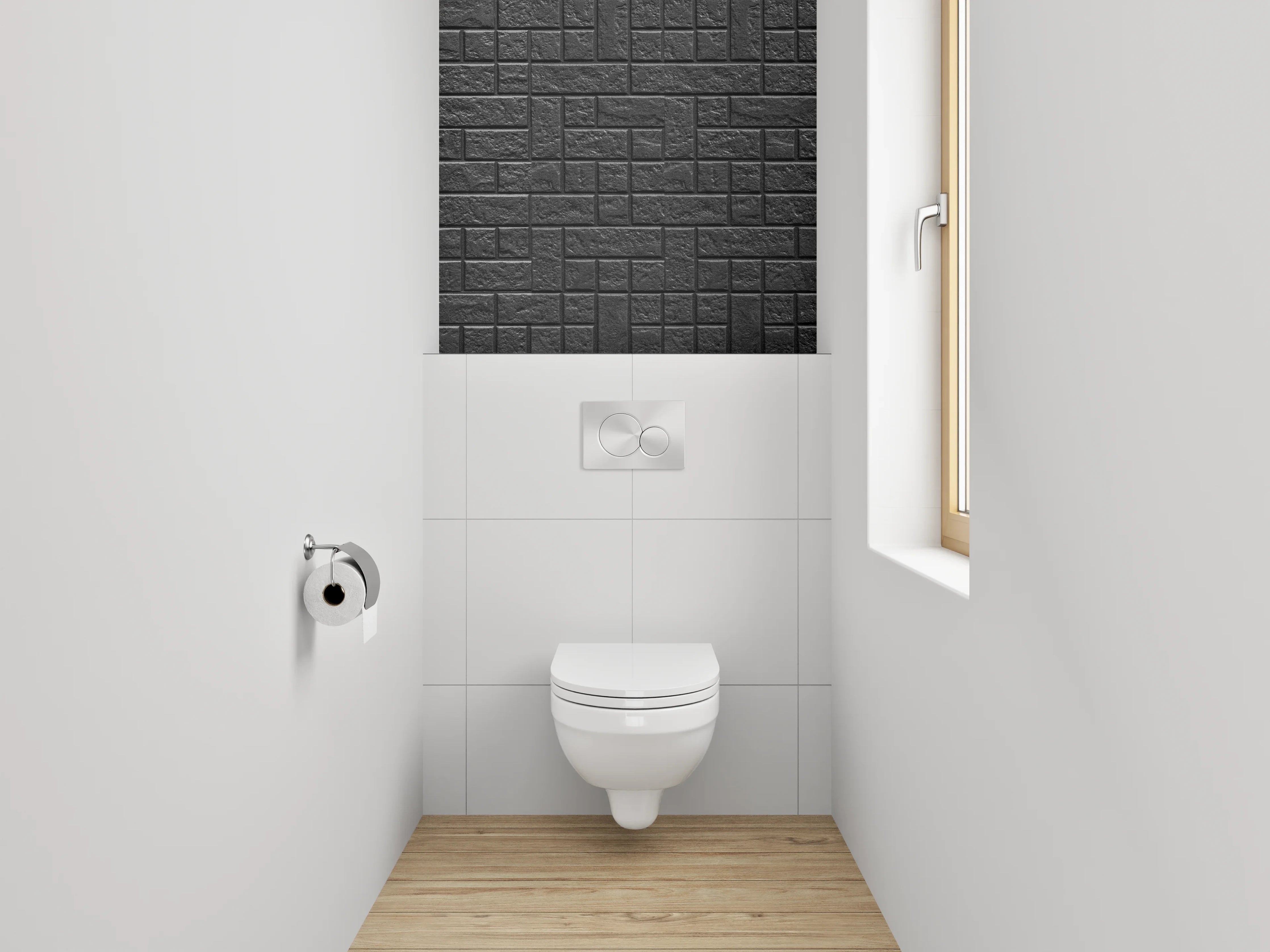 WC-Rückwand - Schwarze Ziegelmauer mit Texturen