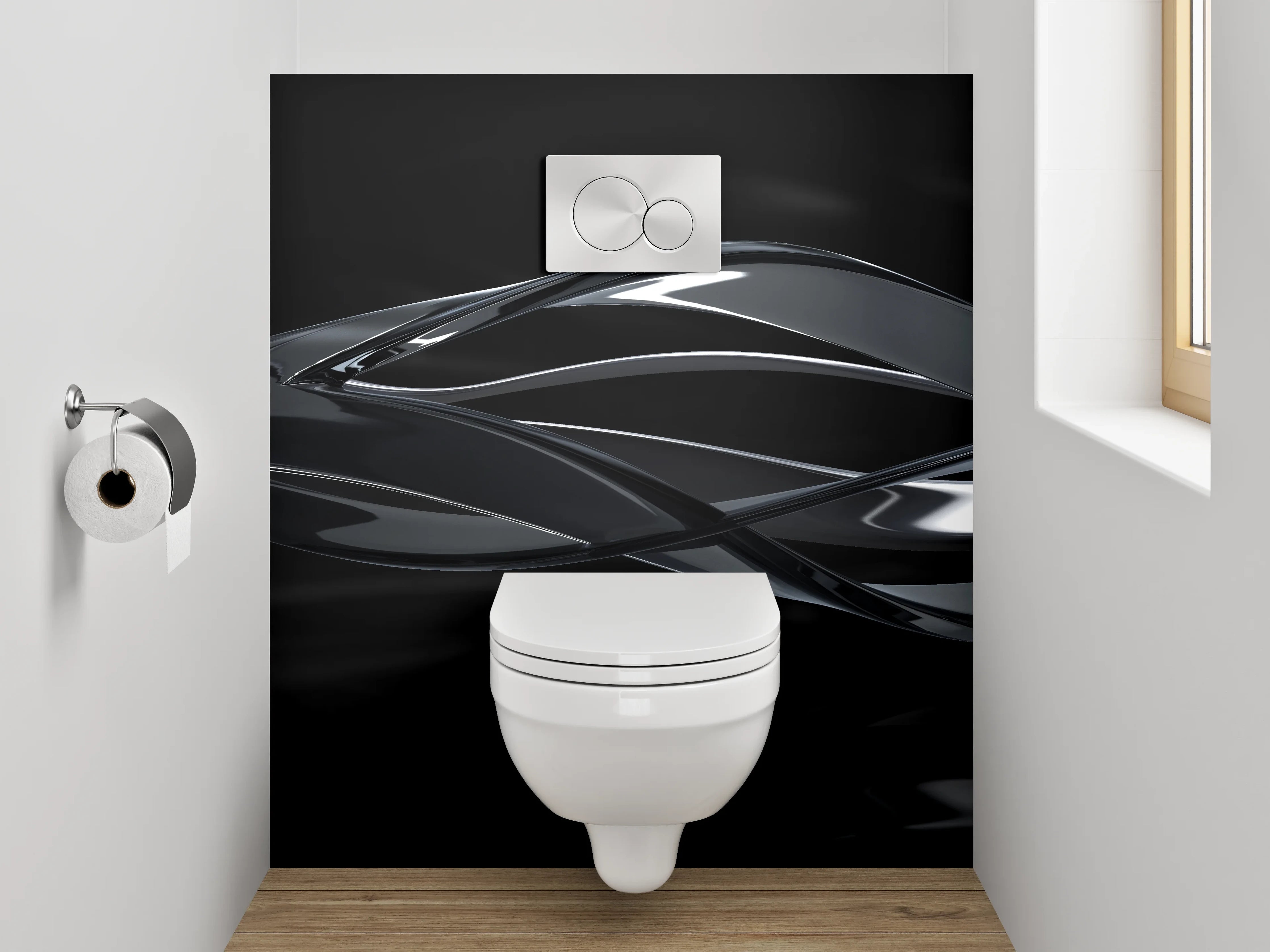 WC-Rückwand - Schwarze abstrakte Design-Wellen