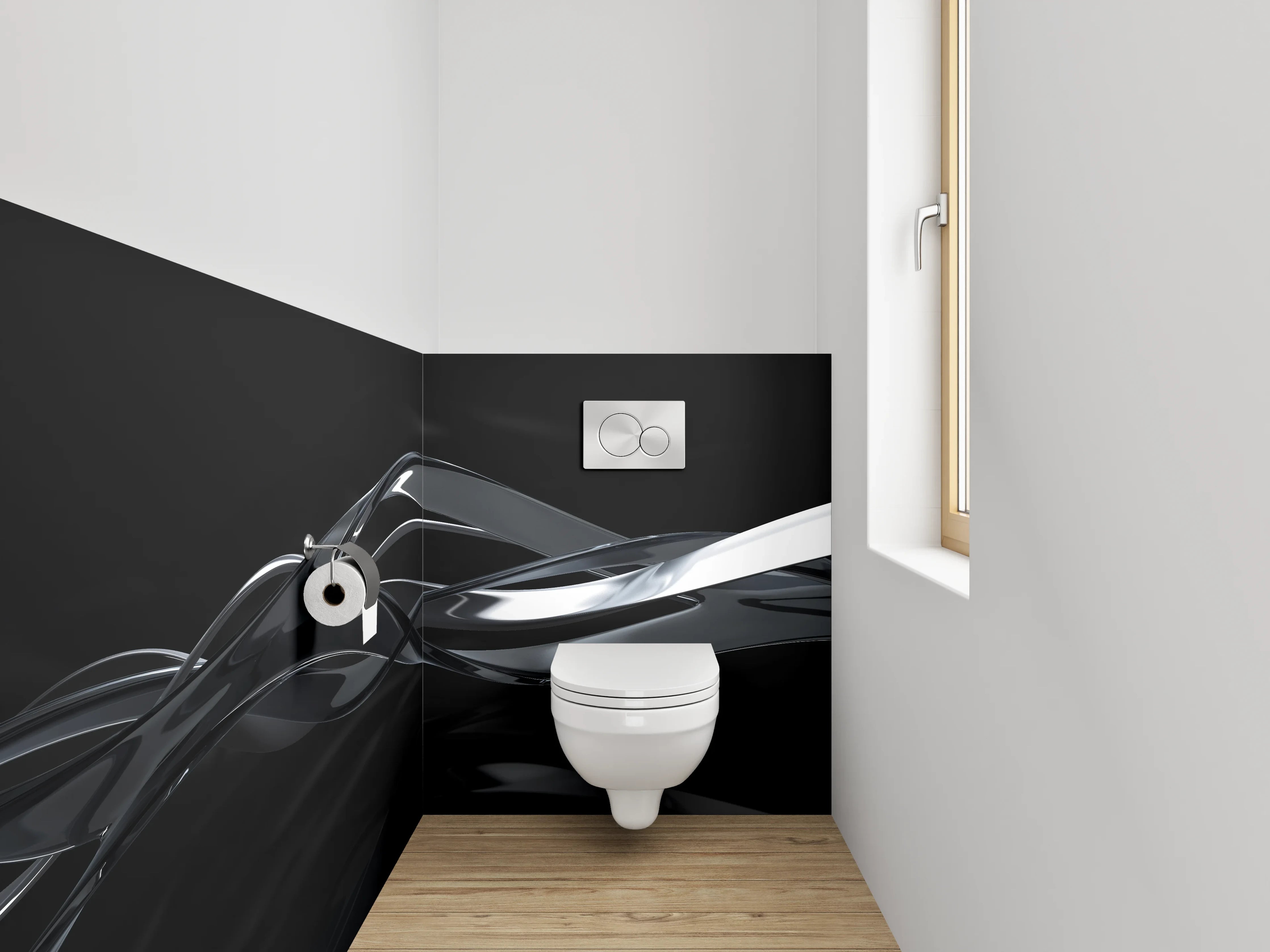 WC-Rückwand - Schwarze abstrakte Design-Wellen