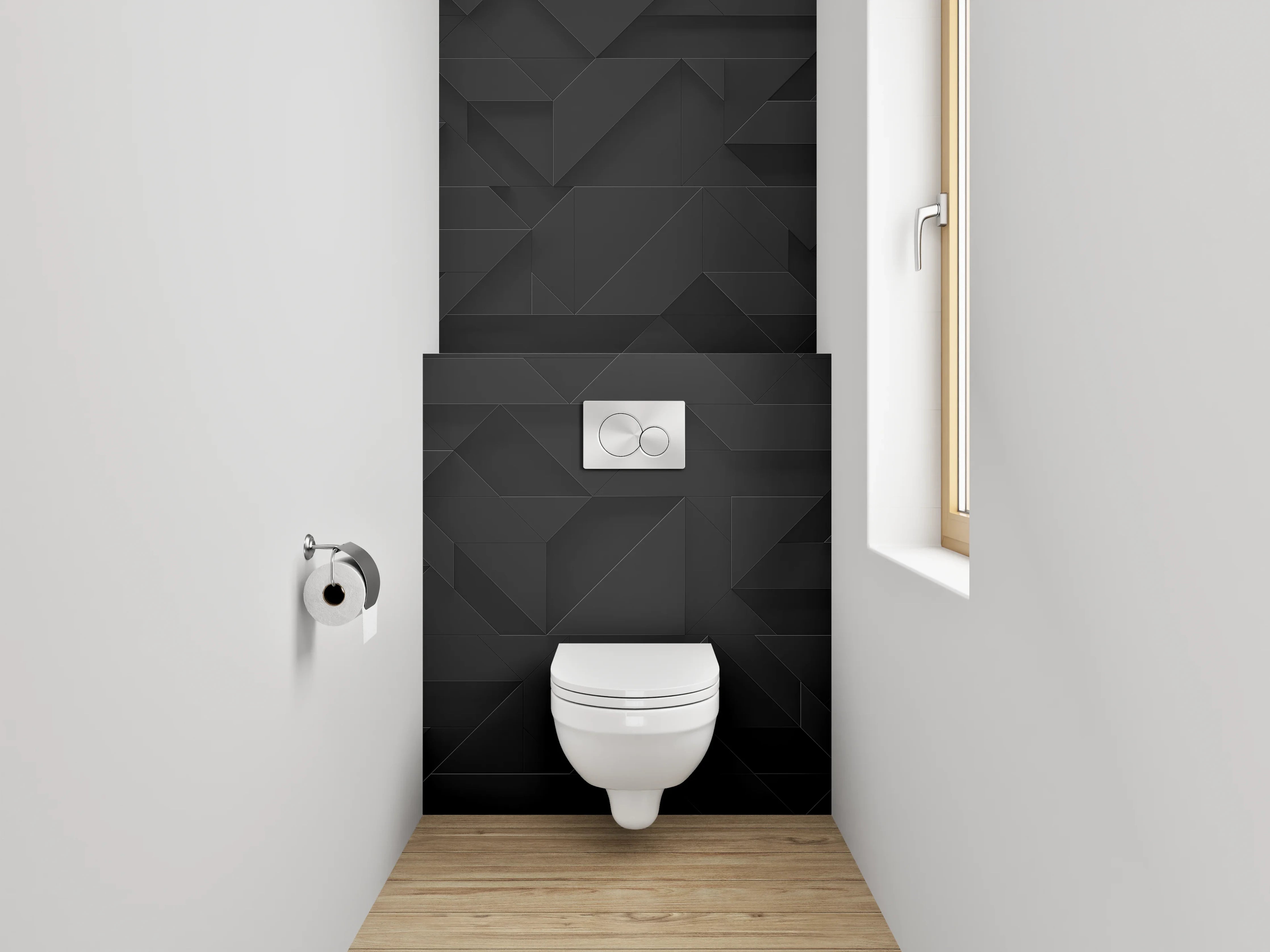WC-Rückwand - Schwarze geometrische 3D-Struktur