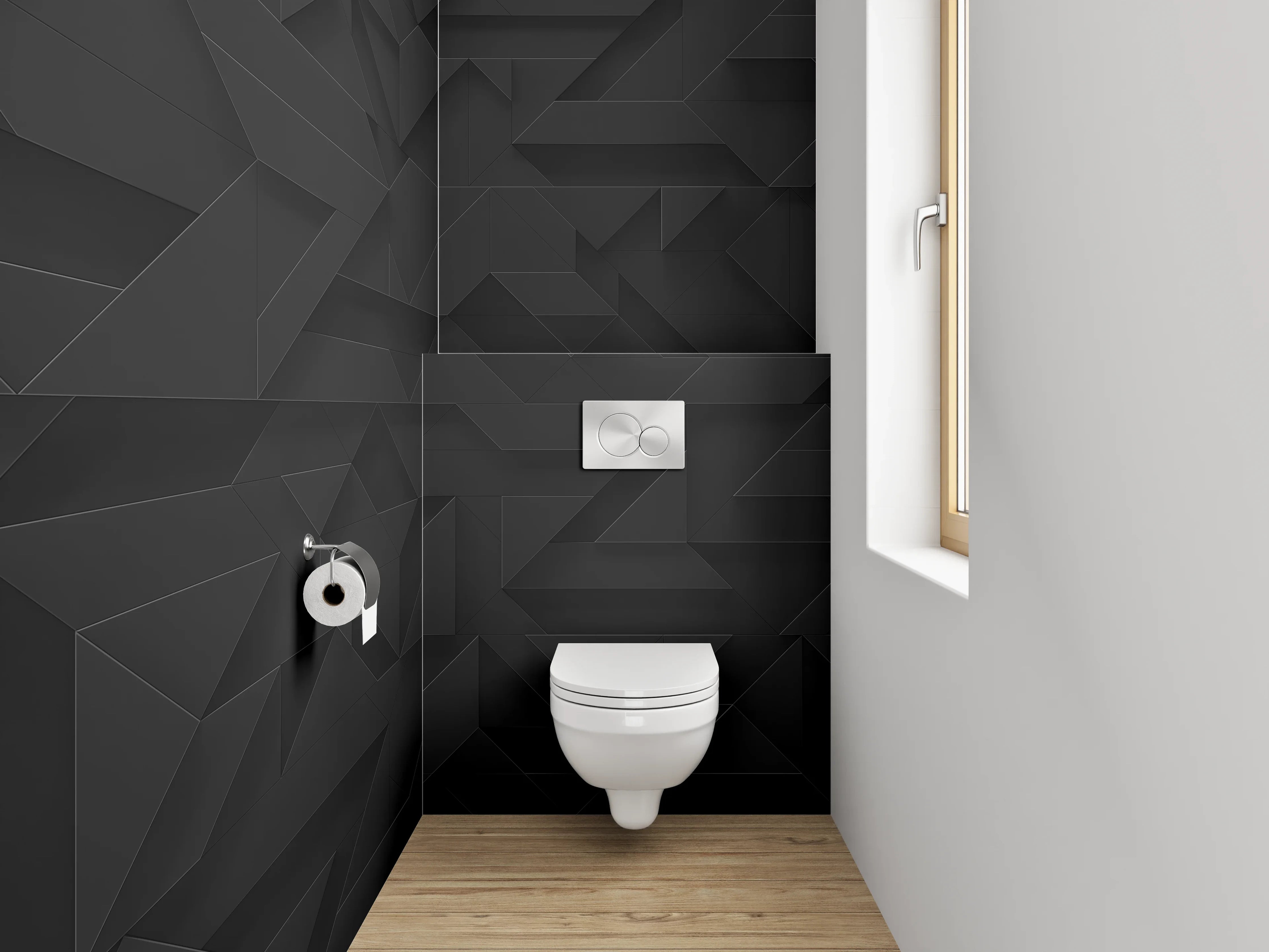 WC-Rückwand - Schwarze geometrische 3D-Struktur