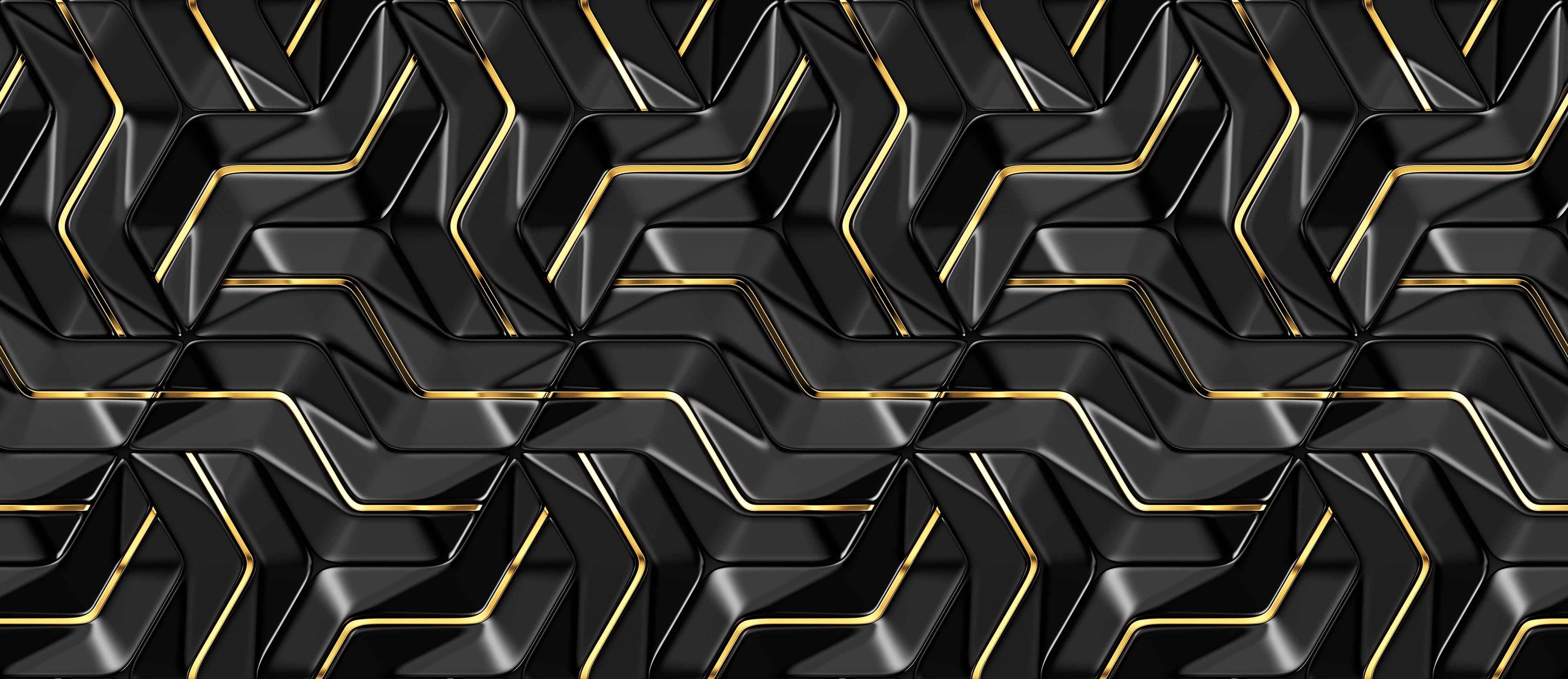 WC-Rückwand-Schwarze geometrische Muster mit Goldakzent