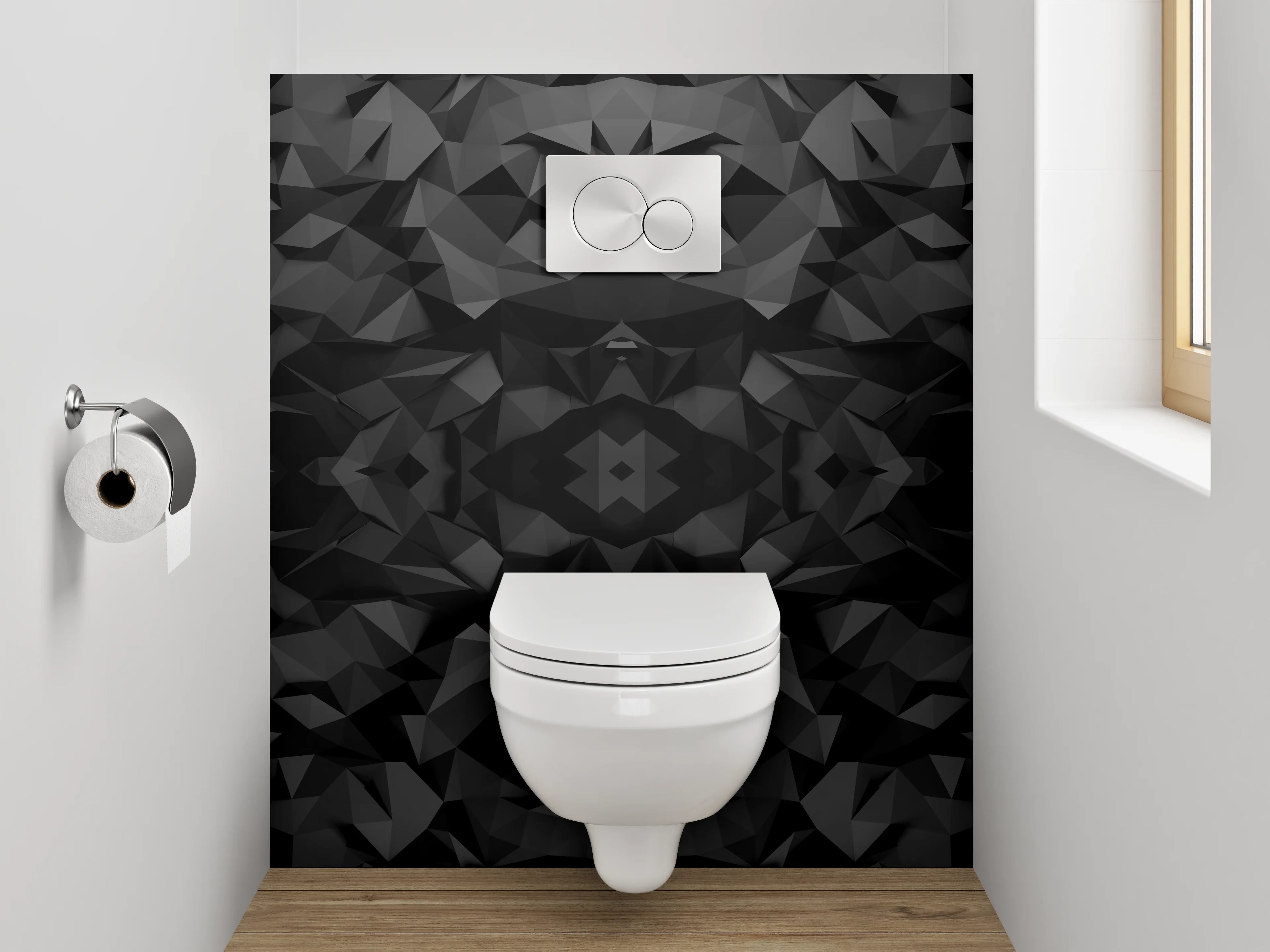 WC-Rückwand - Schwarze geometrische Polygon-Struktur