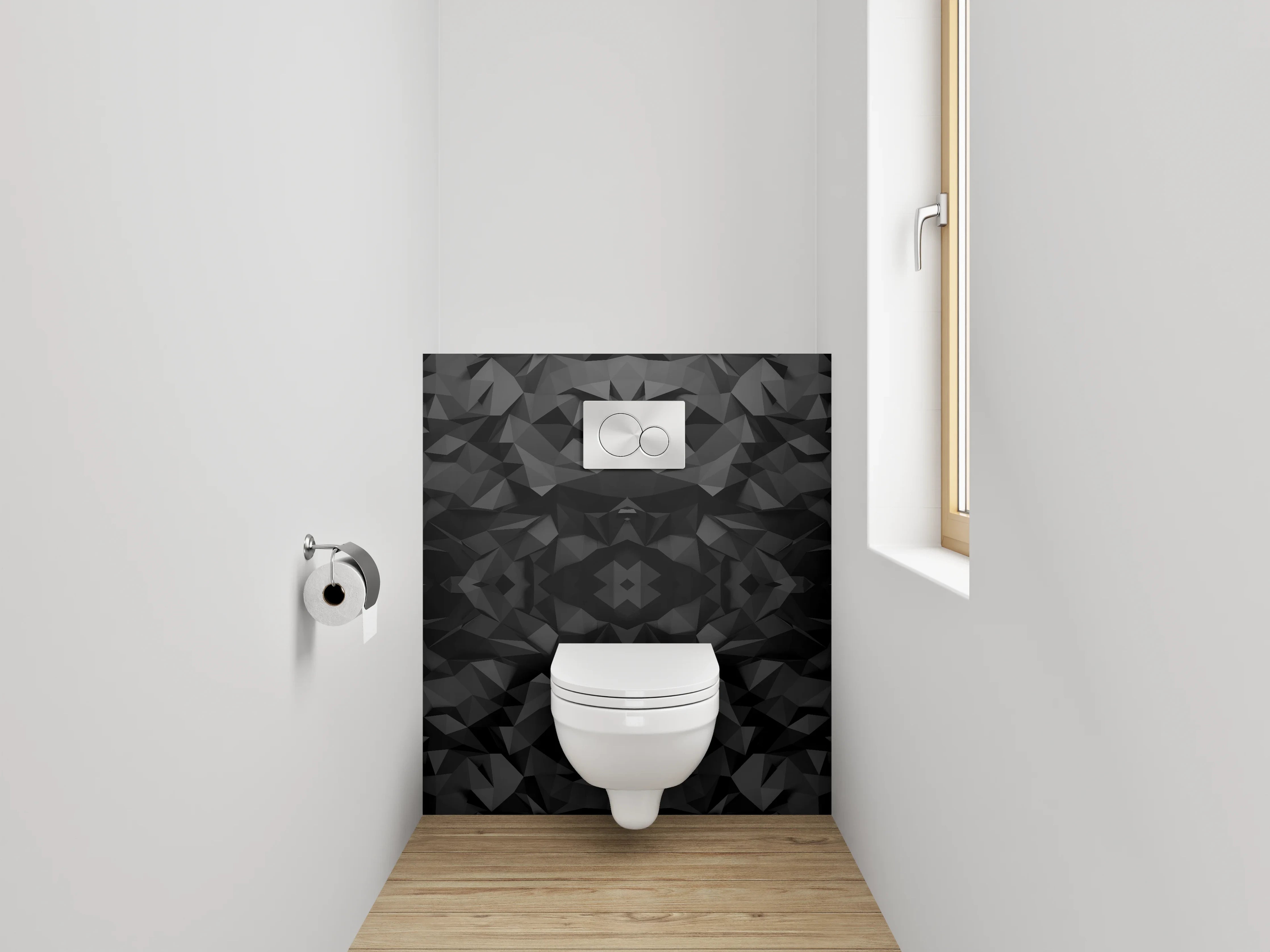 WC-Rückwand - Schwarze geometrische Polygon-Struktur