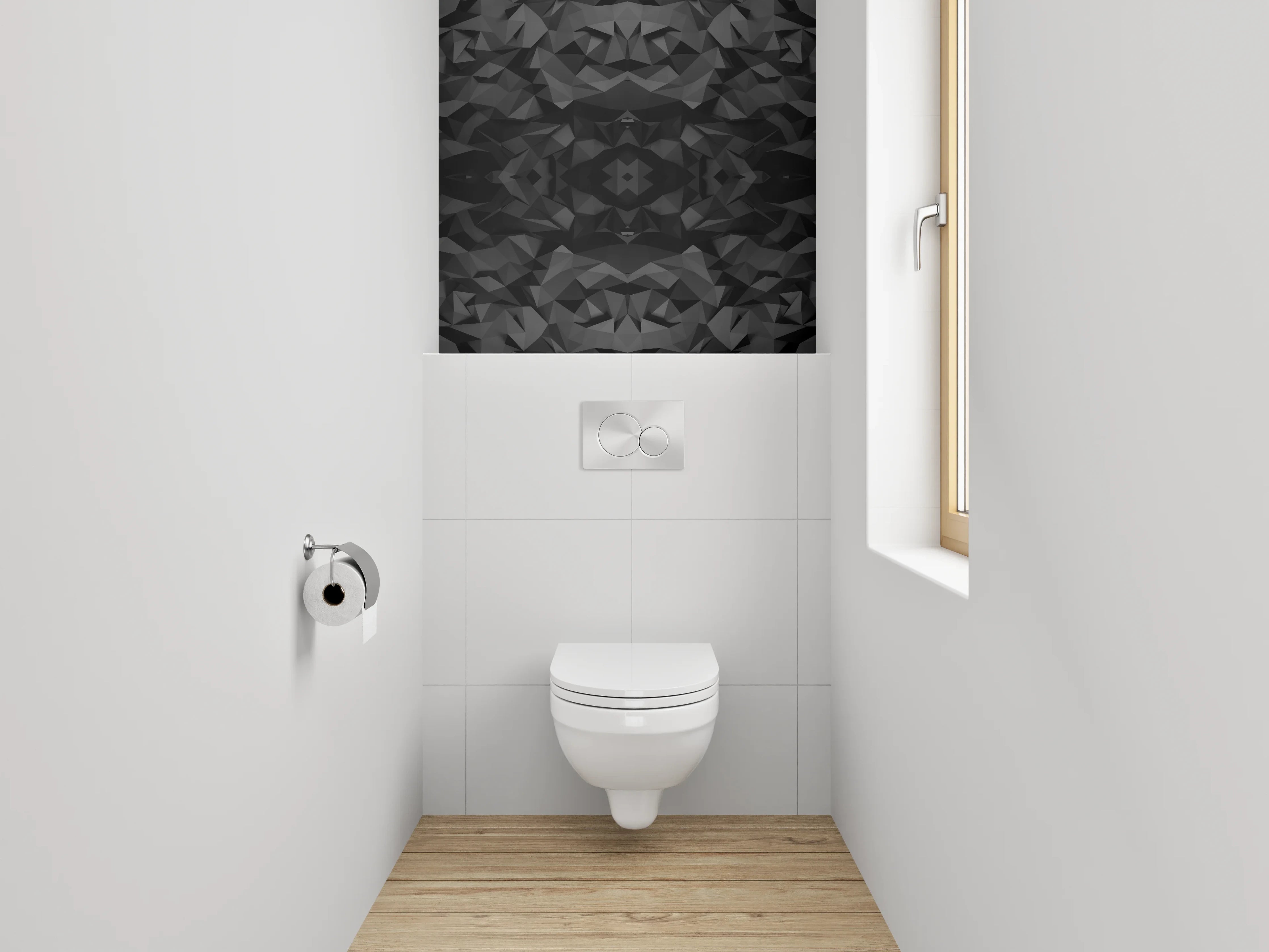 WC-Rückwand - Schwarze geometrische Polygon-Struktur