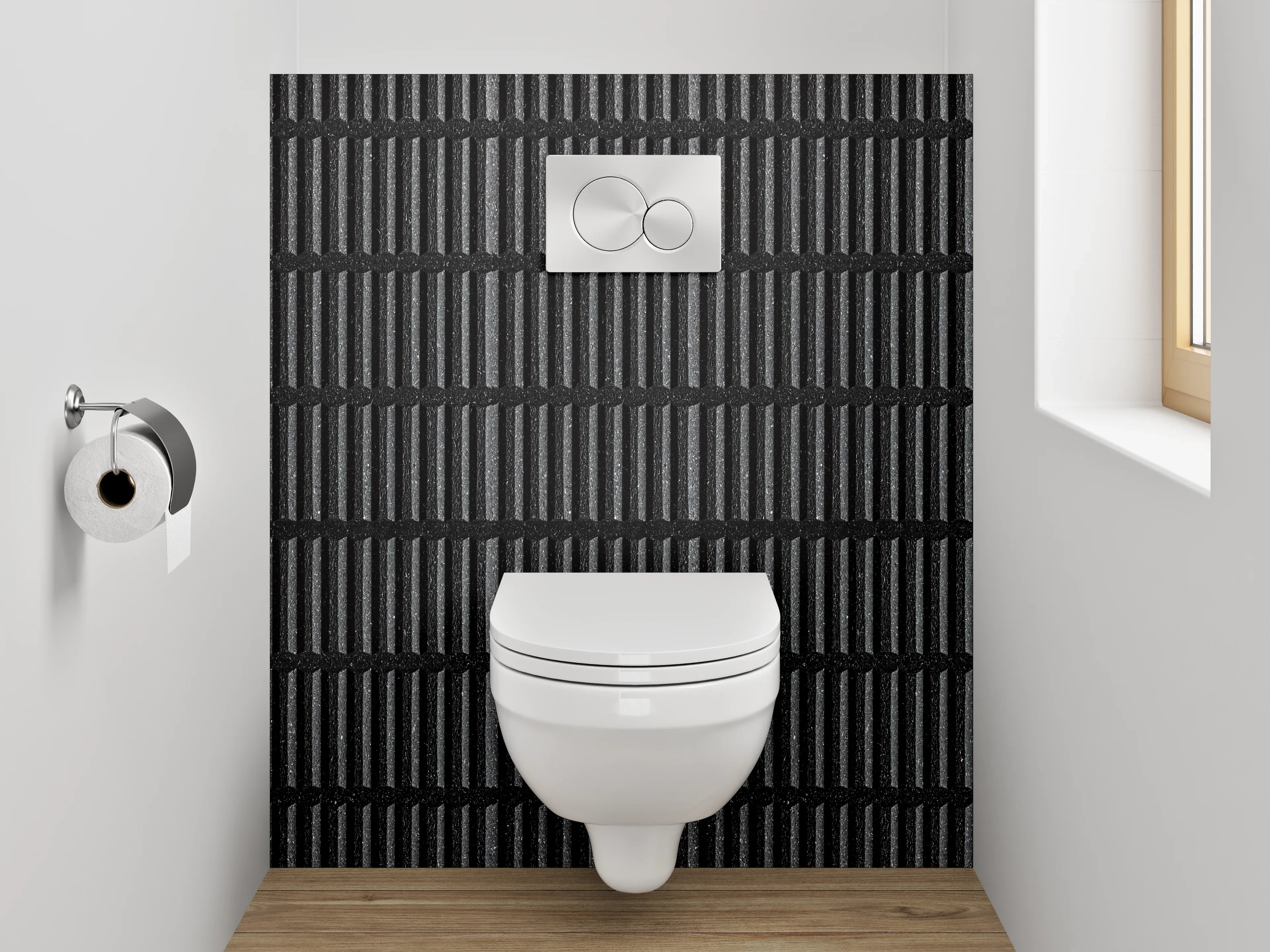 WC-Rückwand - Schwarze industrielle Streifenmuster Optik