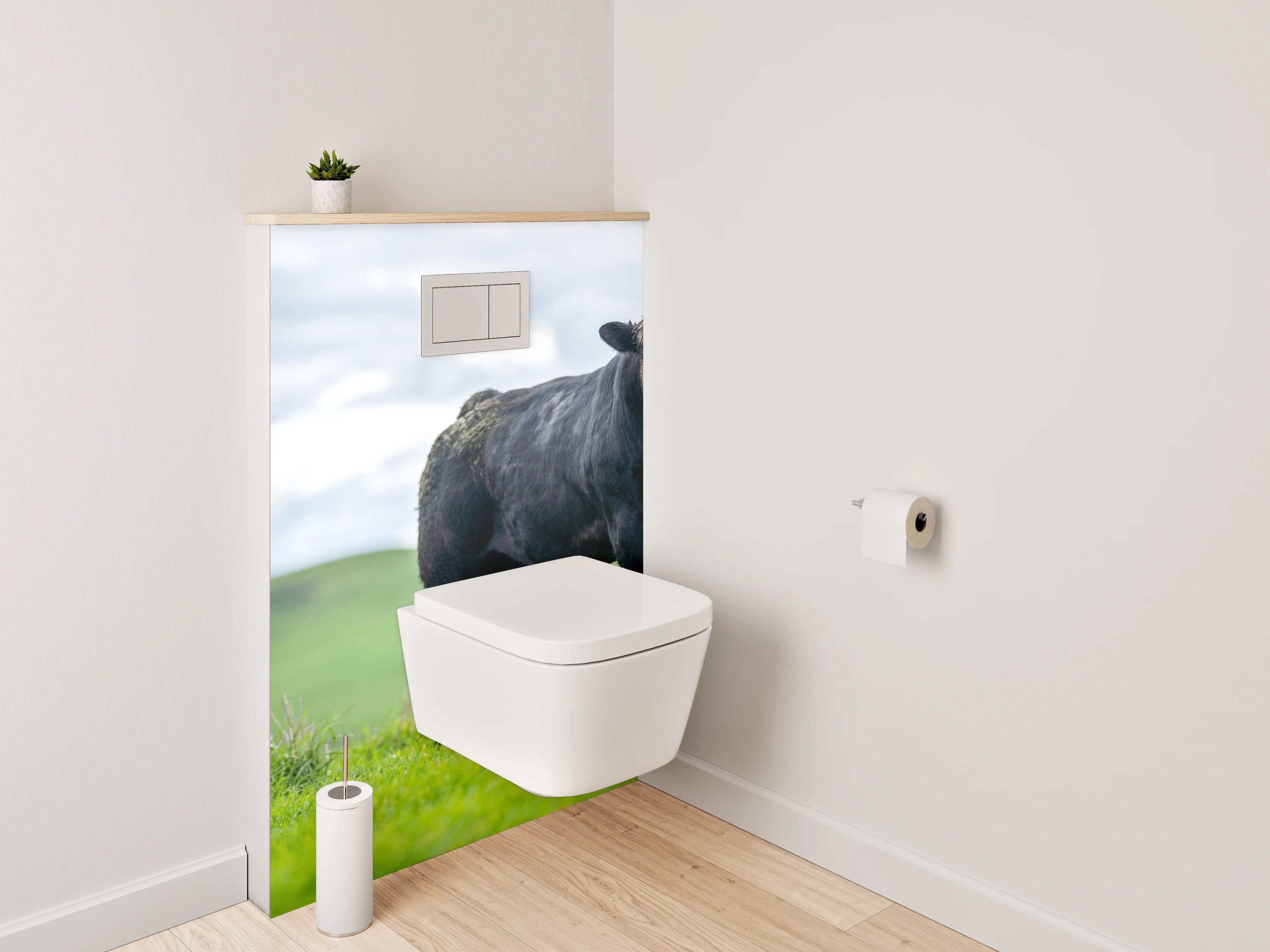 WC-Rückwand - Schwarzer Bulle auf grüner Weide