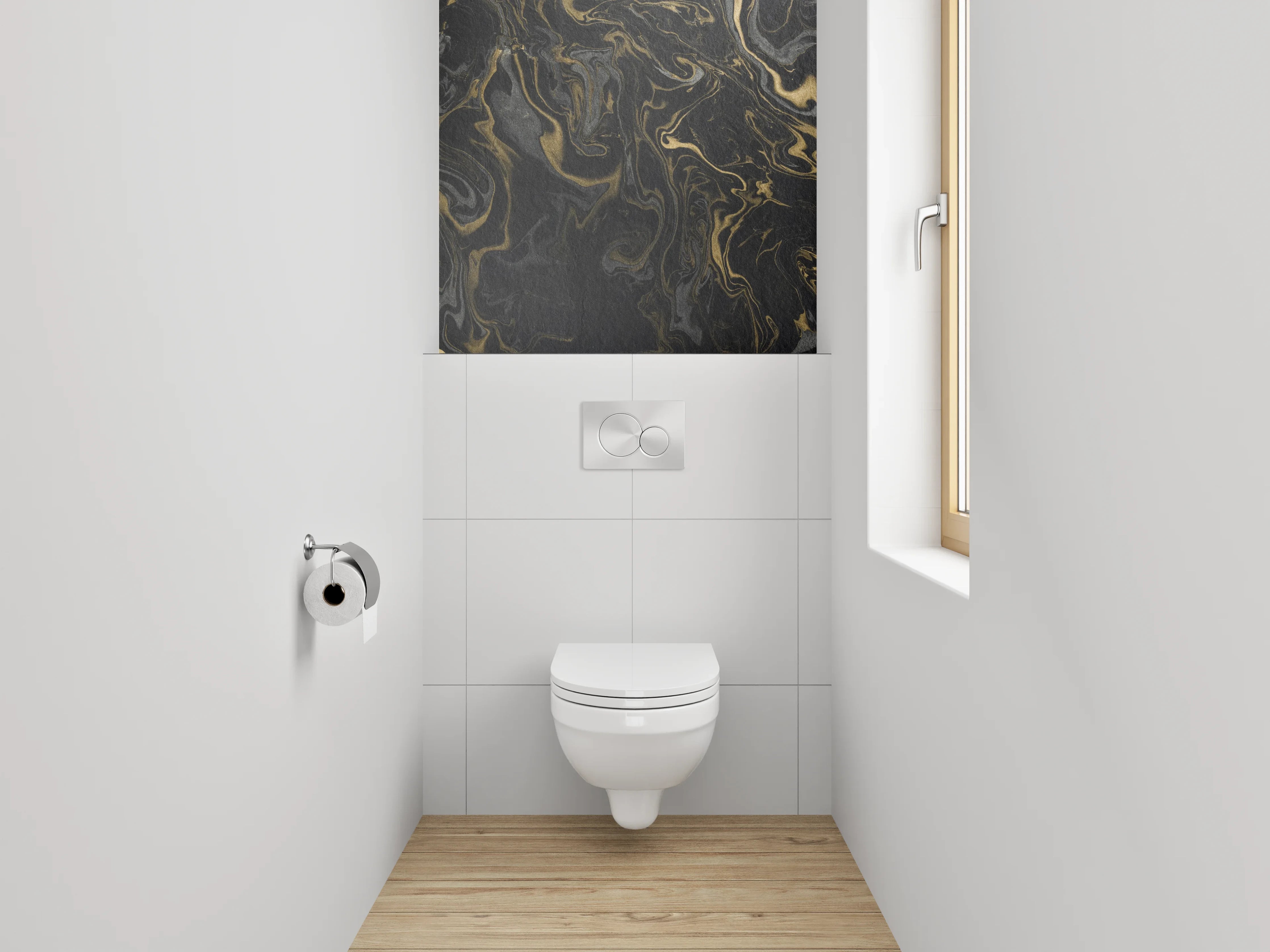 WC-Rückwand - Schwarzer Marmor Gold Struktur