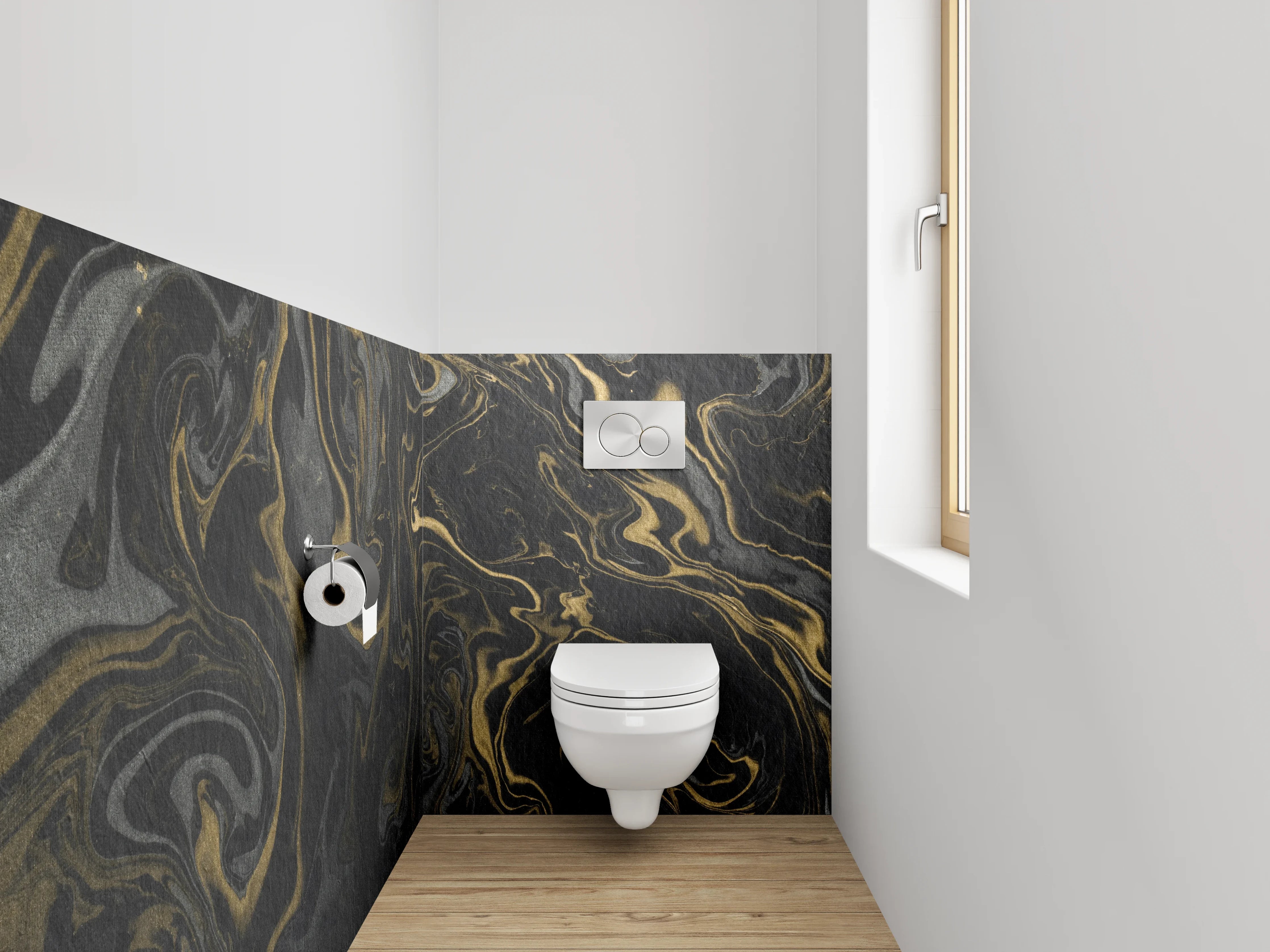 WC-Rückwand - Schwarzer Marmor Gold Struktur