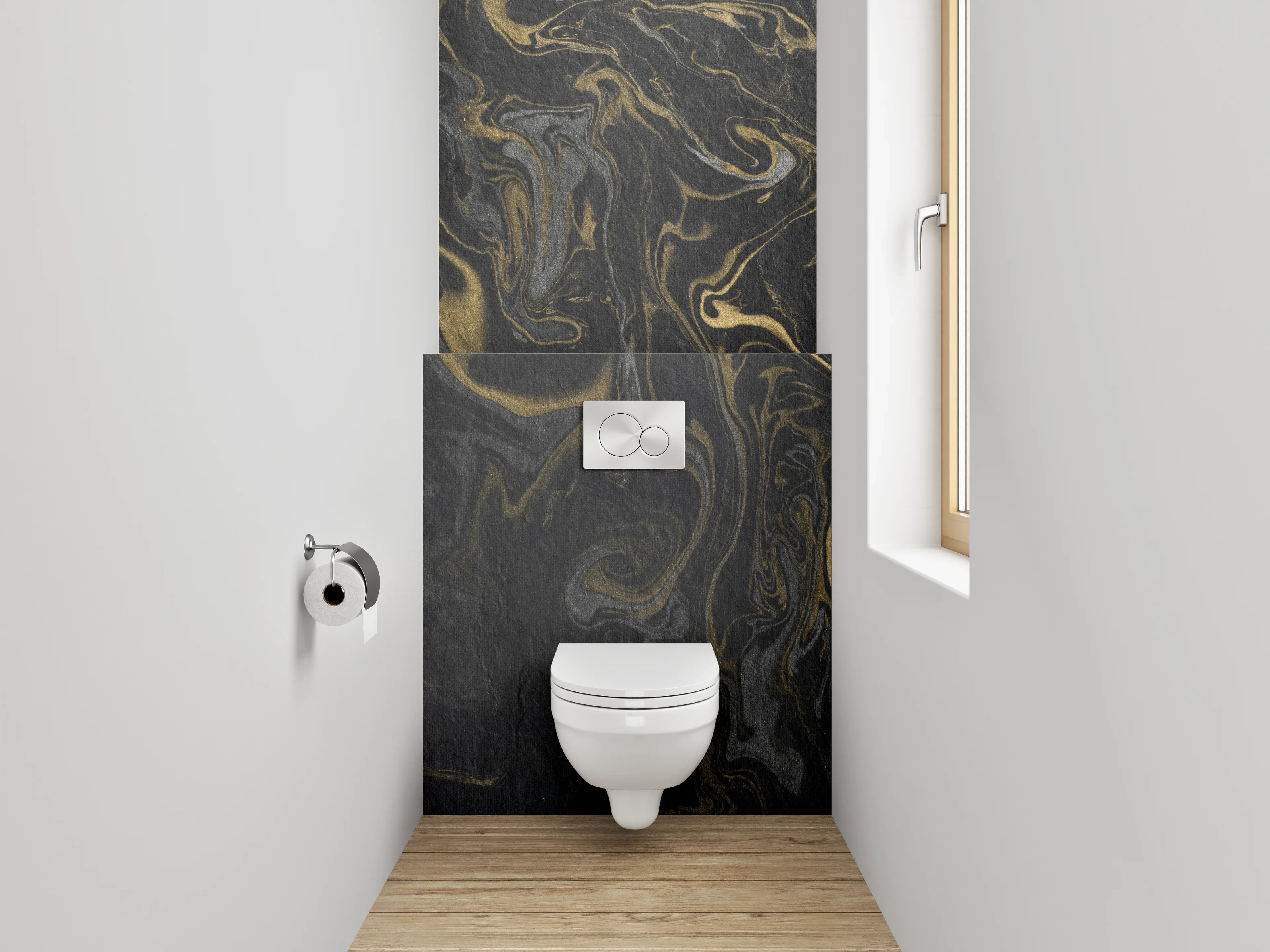 WC-Rückwand - Schwarzer Marmor Gold Struktur
