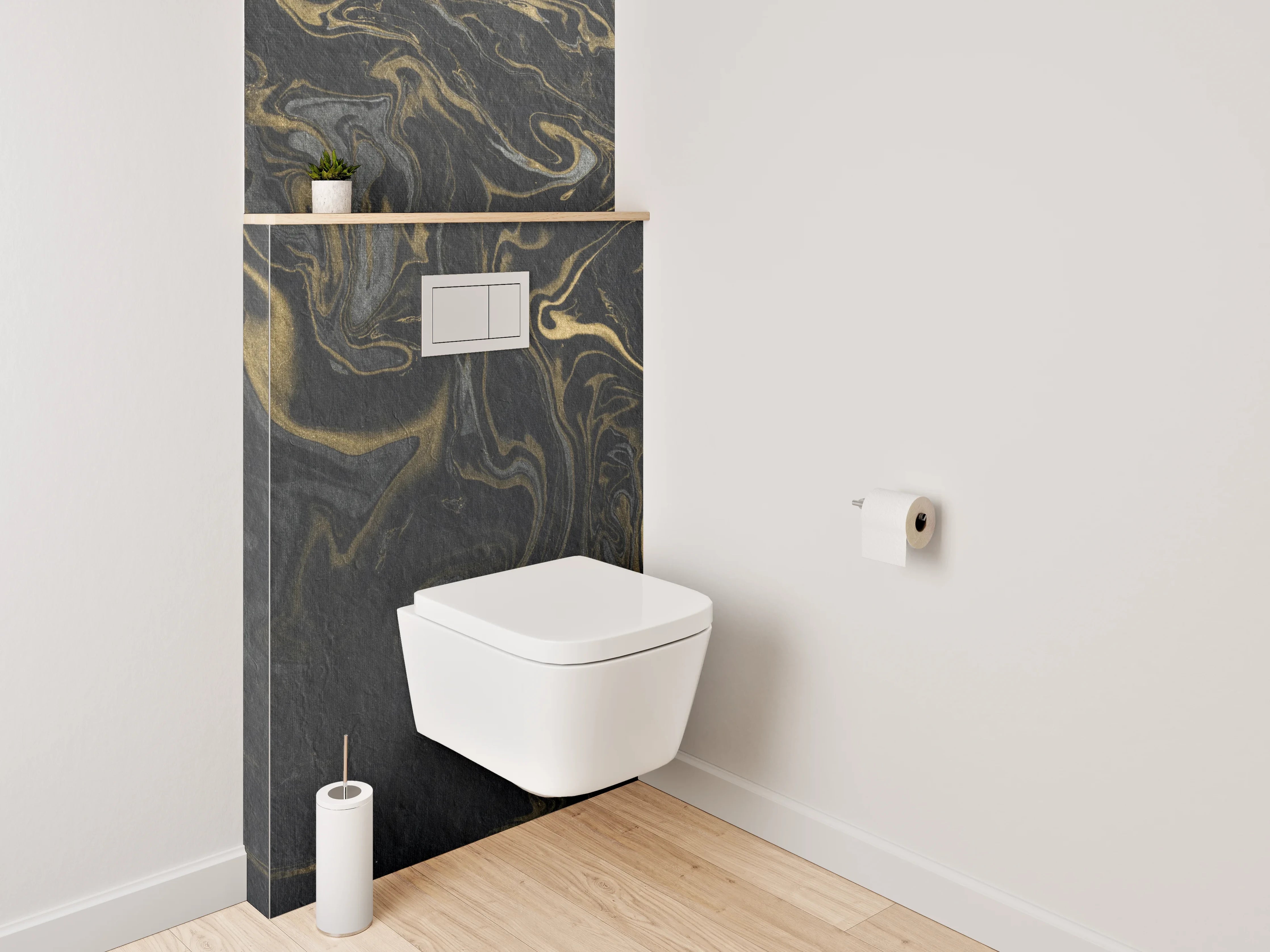 WC-Rückwand - Schwarzer Marmor Gold Struktur