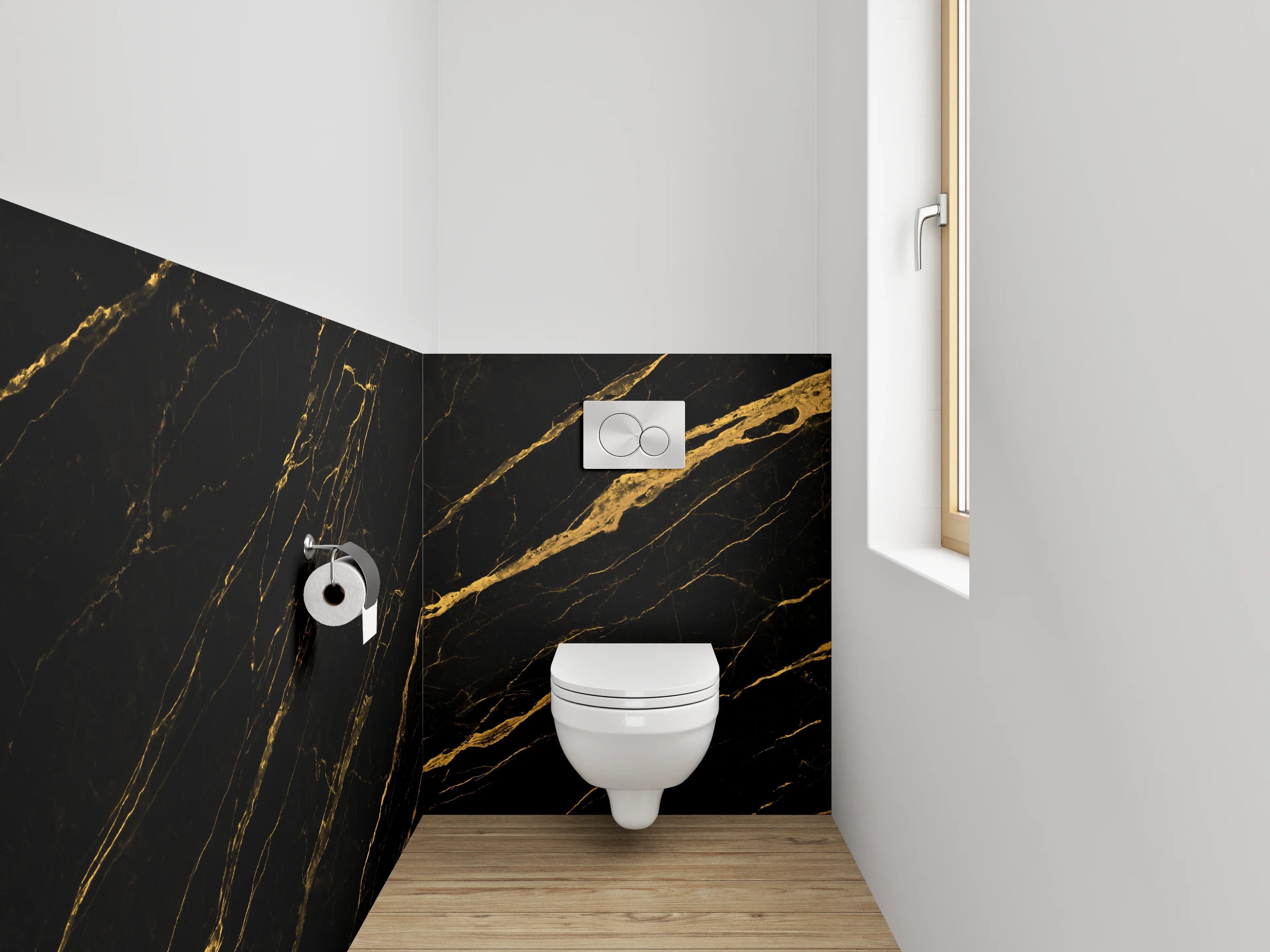 WC-Rückwand - Schwarzer Marmor mit Goldadern Dekor