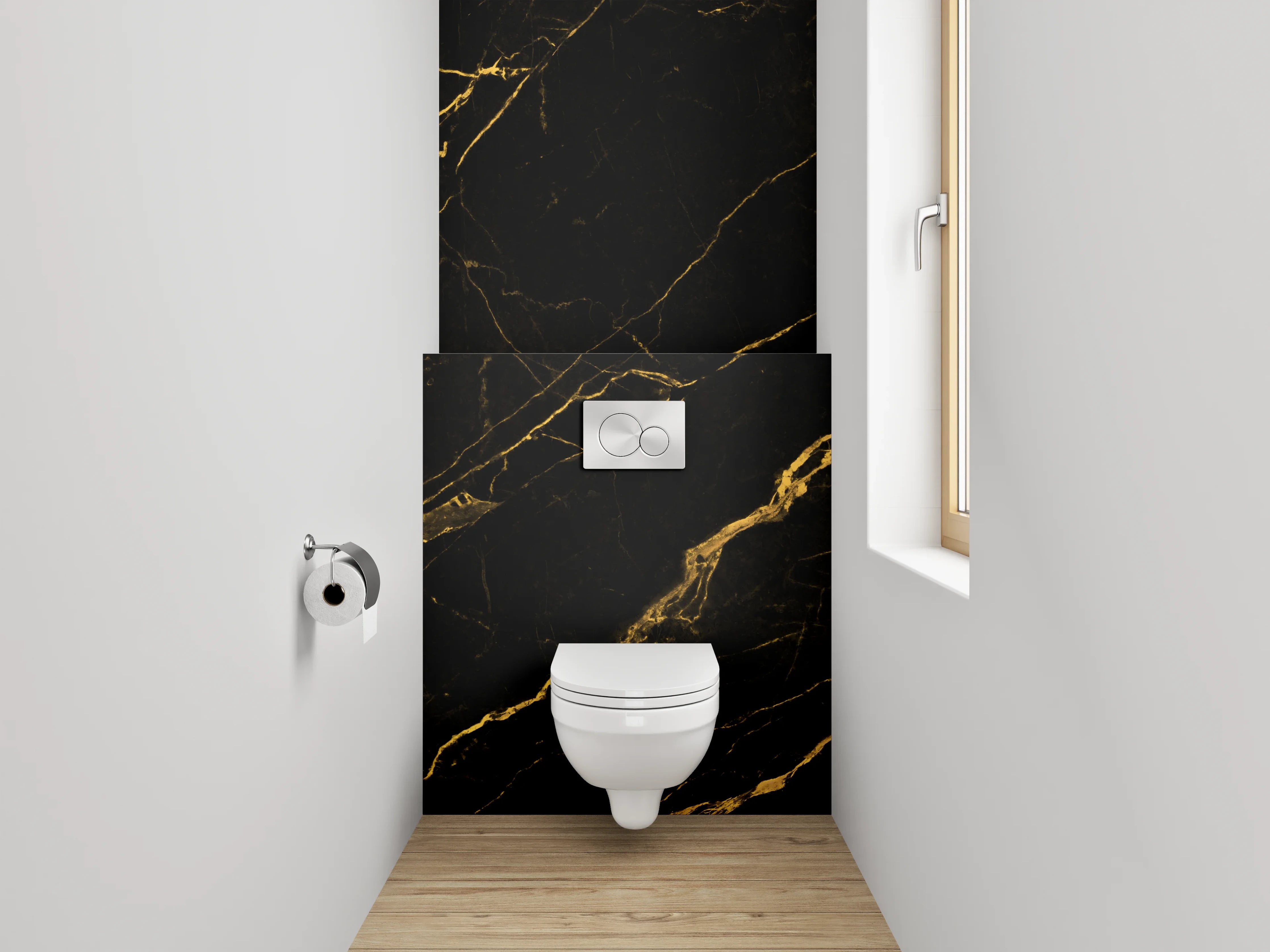 WC-Rückwand - Schwarzer Marmor mit Goldadern Dekor