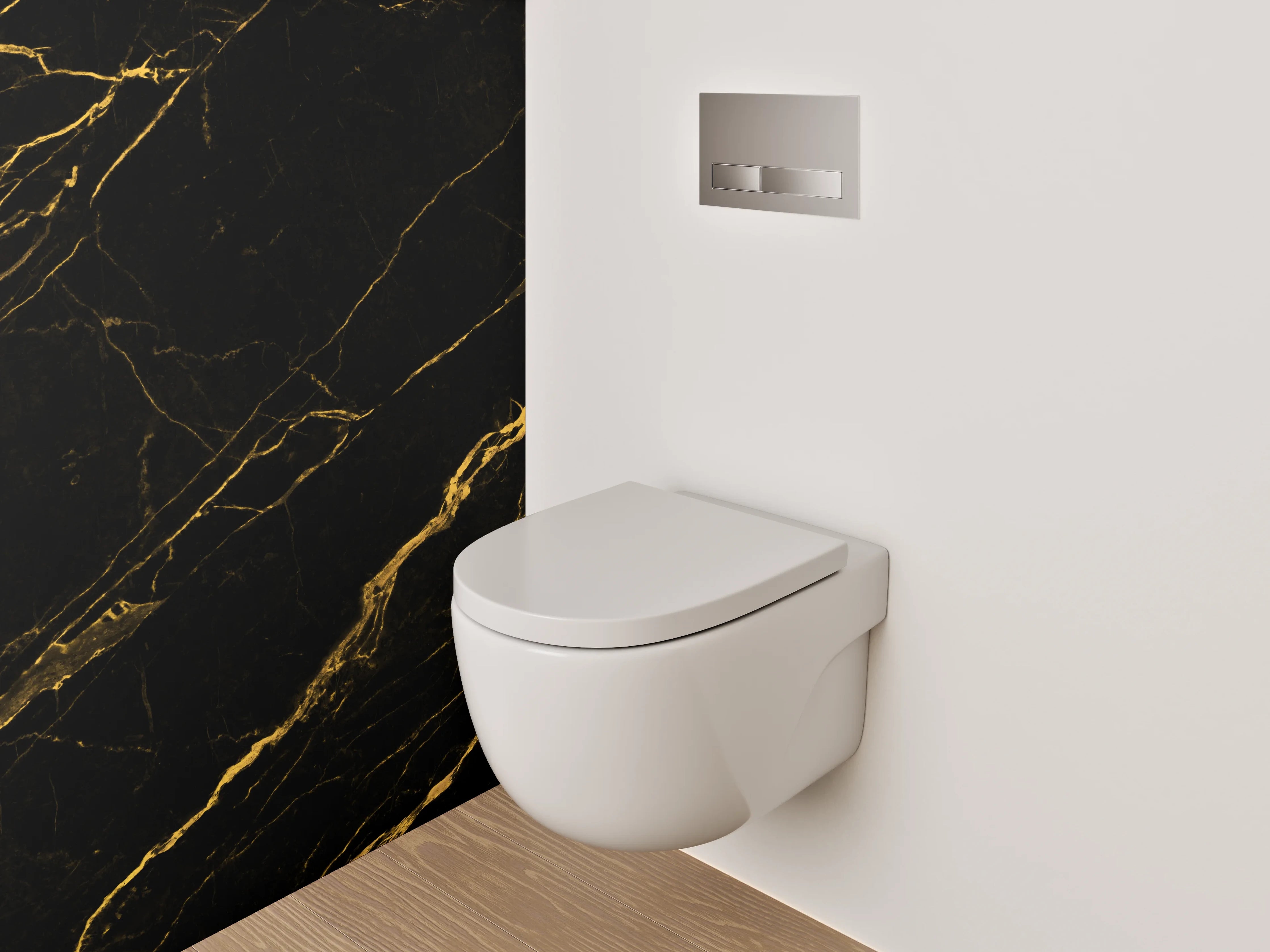 WC-Rückwand - Schwarzer Marmor mit Goldadern Dekor