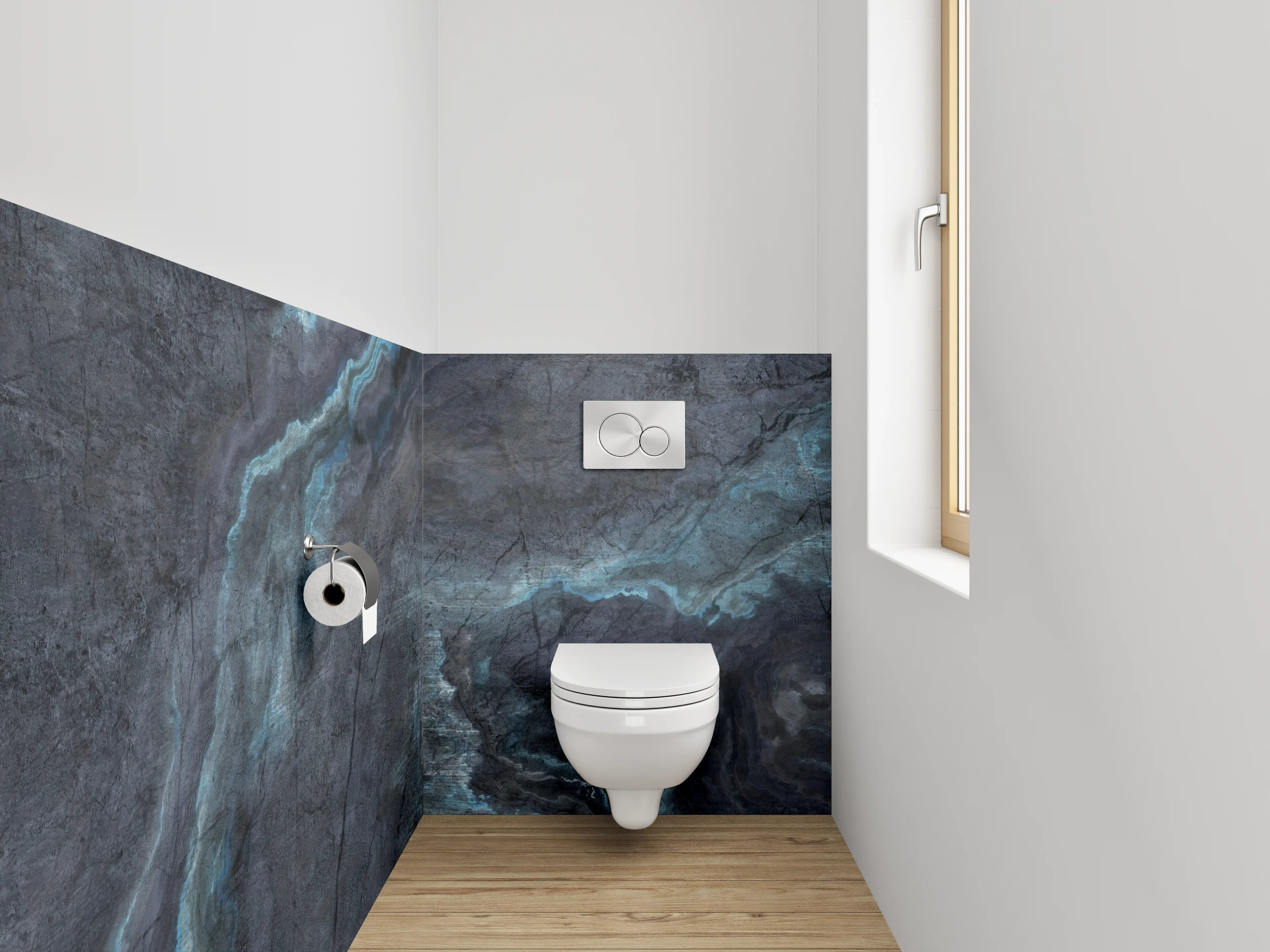 WC-Rückwand - Schwarzer Marmor mit blauen Adern