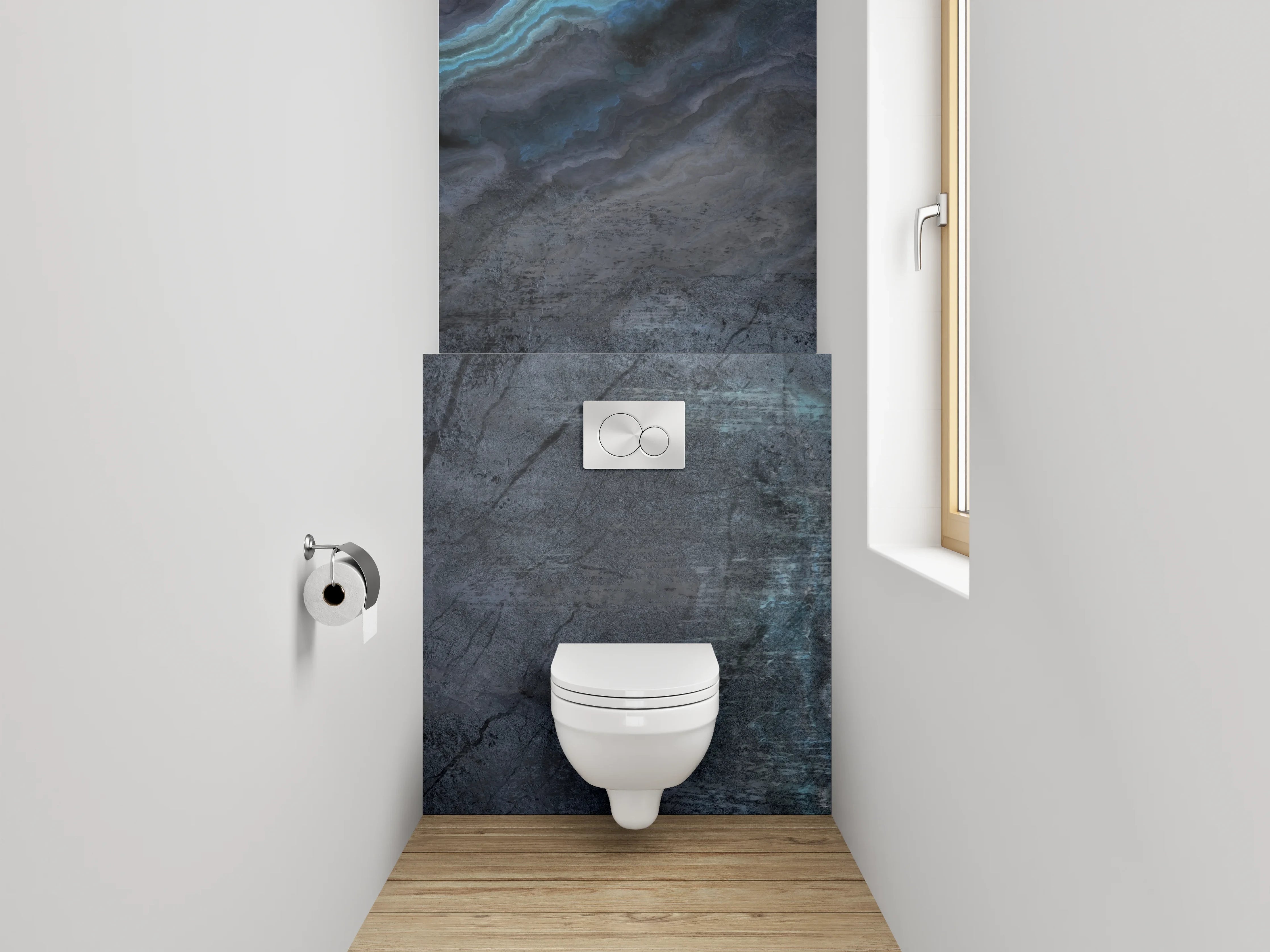 WC-Rückwand - Schwarzer Marmor mit blauen Adern