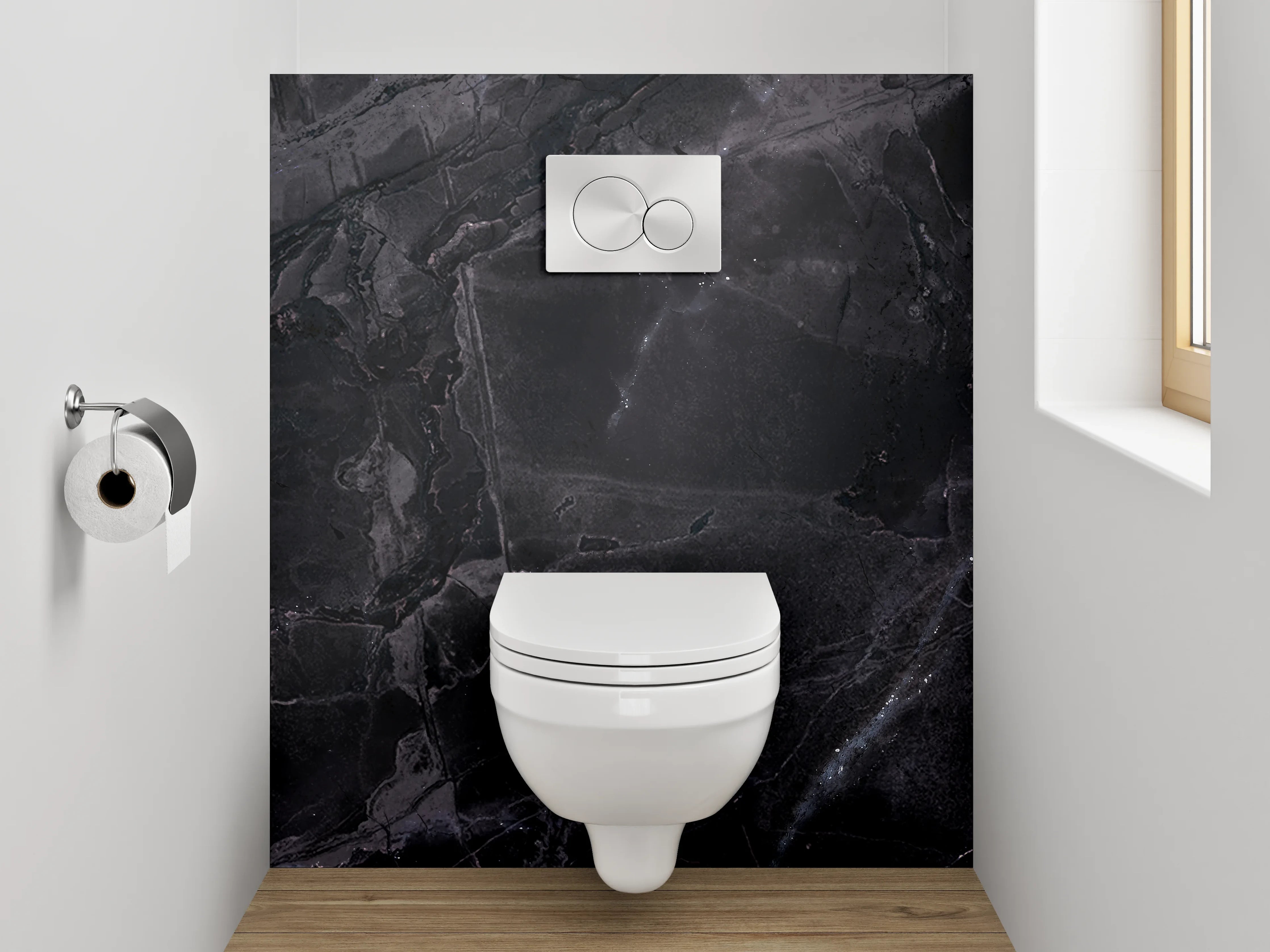 WC-Rückwand - Schwarzer Marmor mit eleganter Maserung