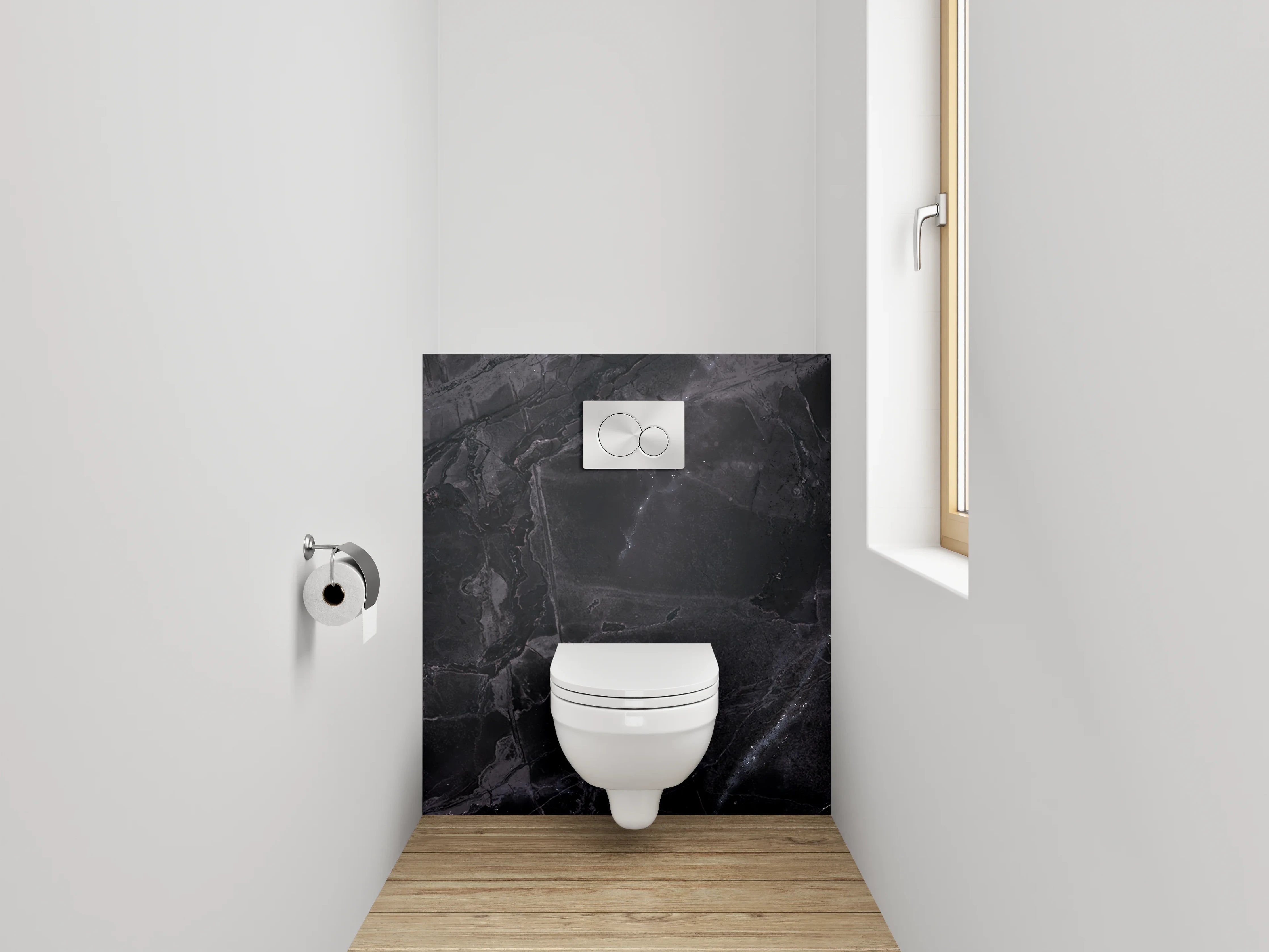 WC-Rückwand - Schwarzer Marmor mit eleganter Maserung