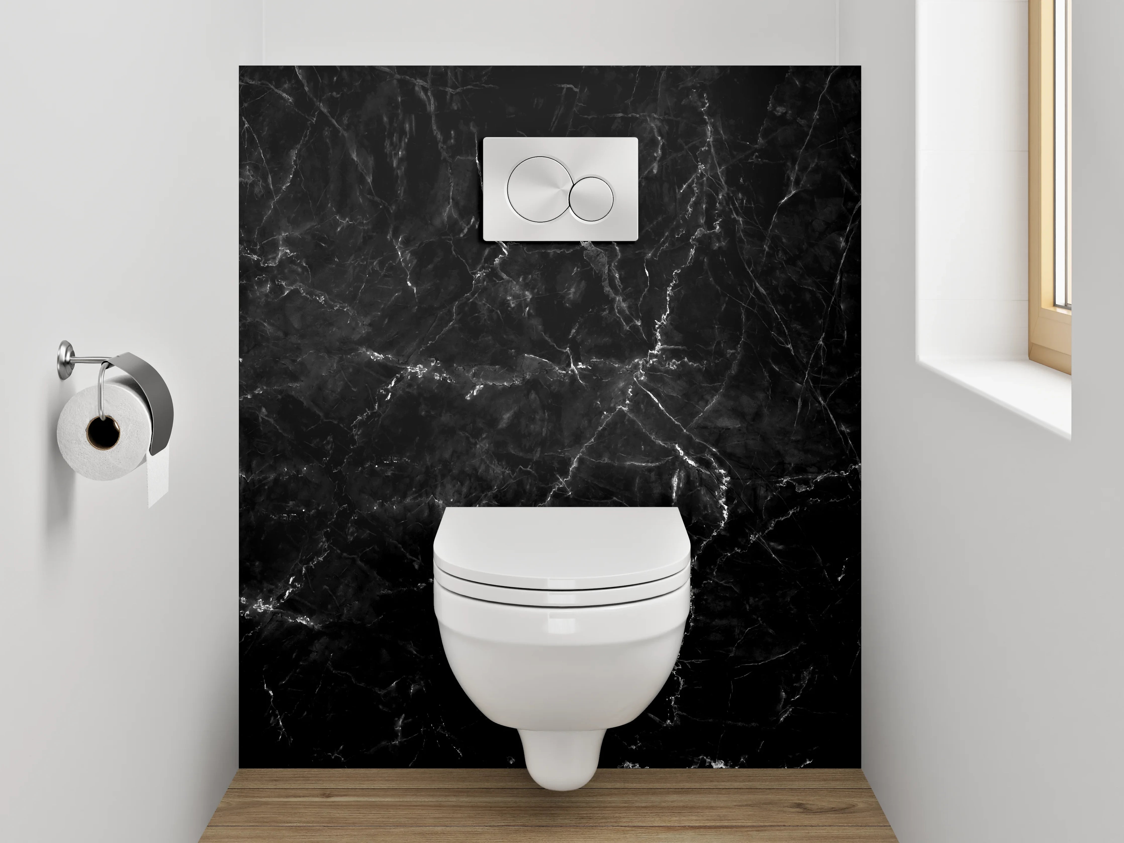 WC-Rückwand - Schwarzer Marmor mit feinen weißen Adern