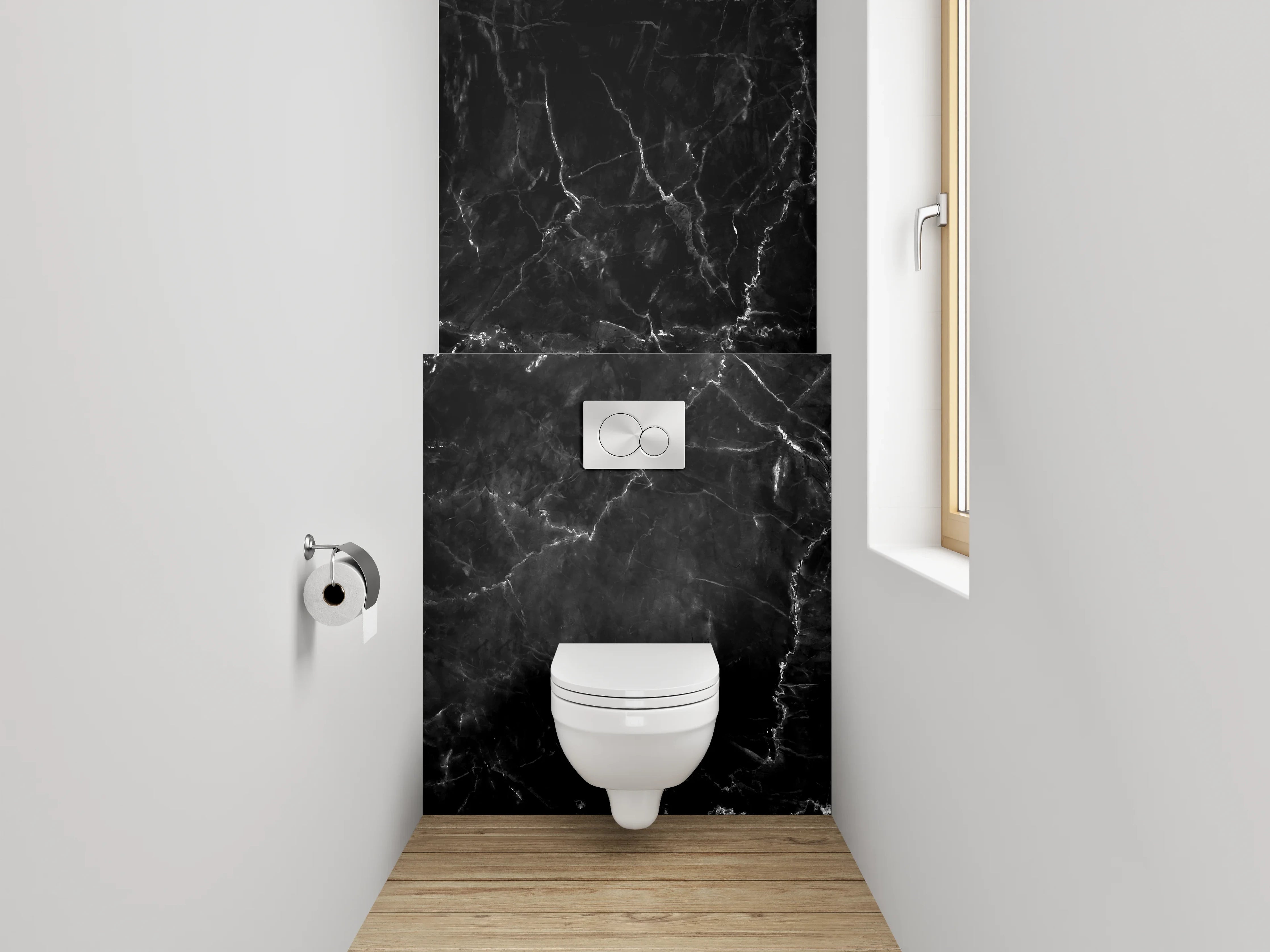 WC-Rückwand - Schwarzer Marmor mit feinen weißen Adern