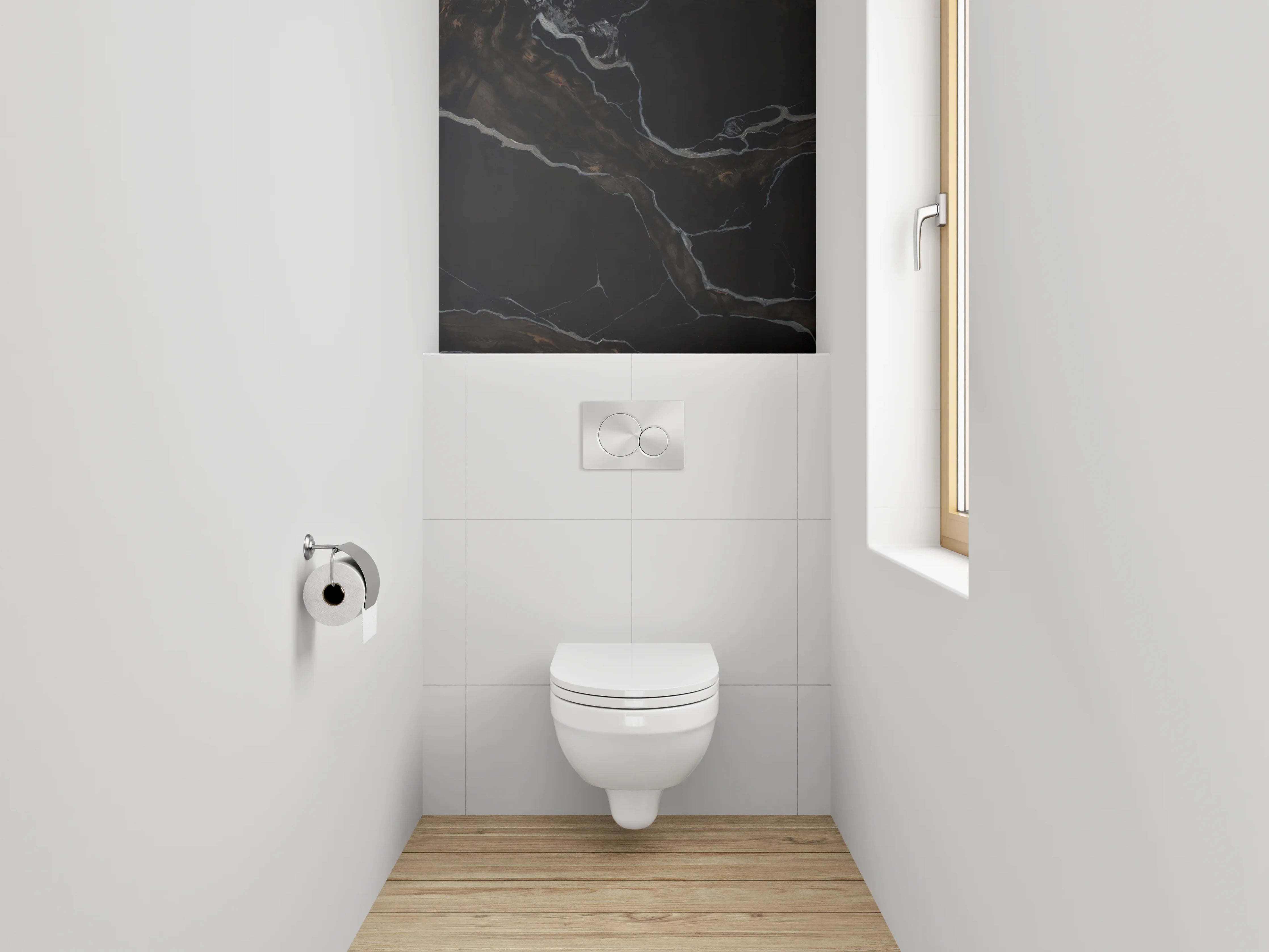 WC-Rückwand - Schwarzer Marmor mit goldbrauner Aderung