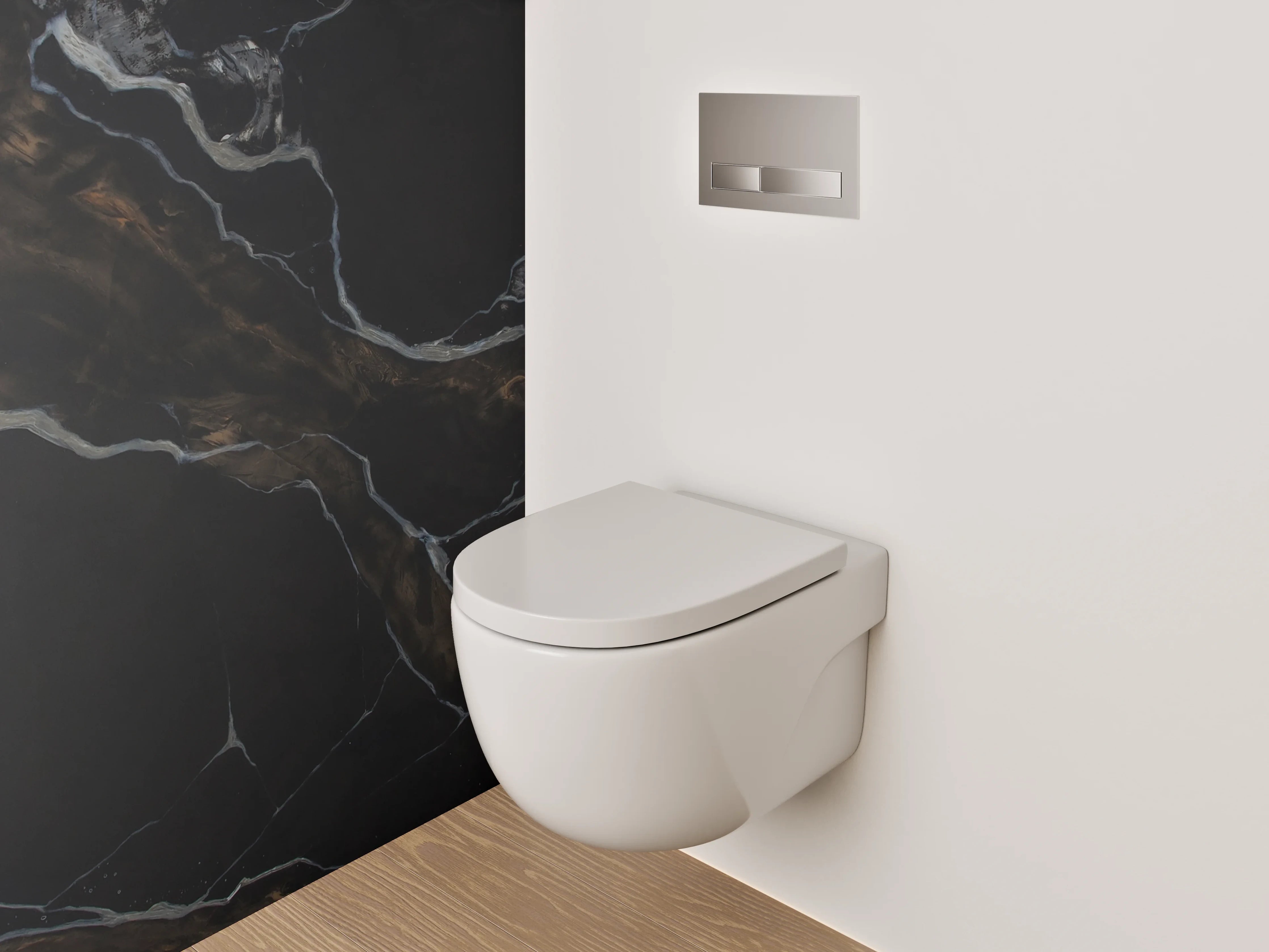 WC-Rückwand - Schwarzer Marmor mit goldbrauner Aderung