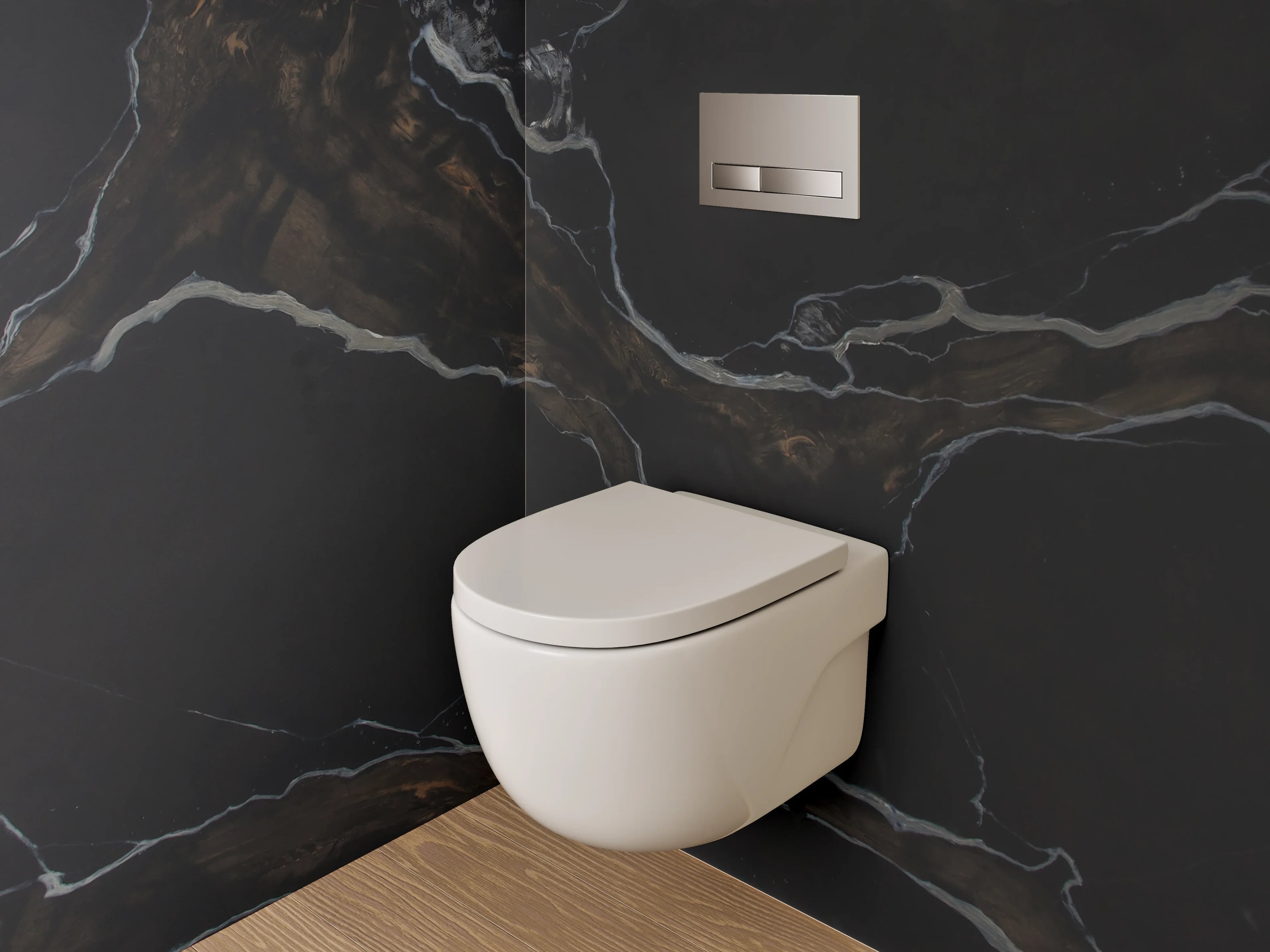 WC-Rückwand - Schwarzer Marmor mit goldbrauner Aderung