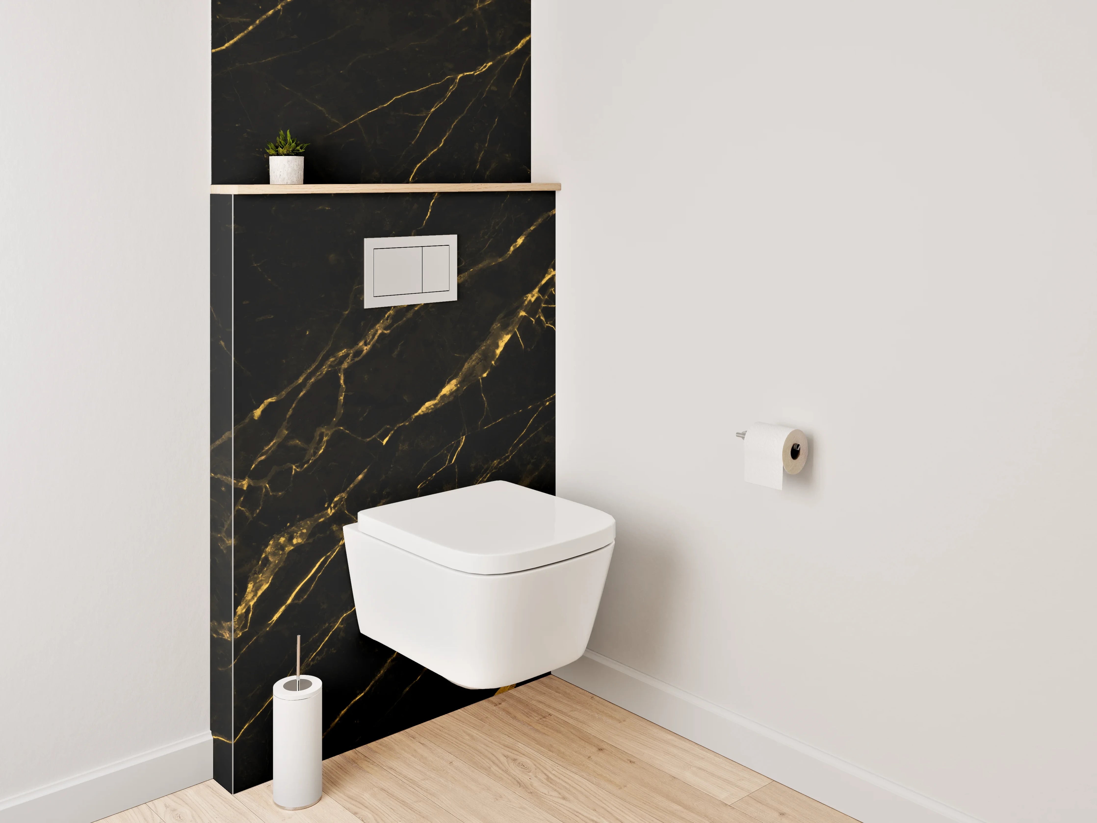 WC-Rückwand - Schwarzer Marmor mit goldener Maserung