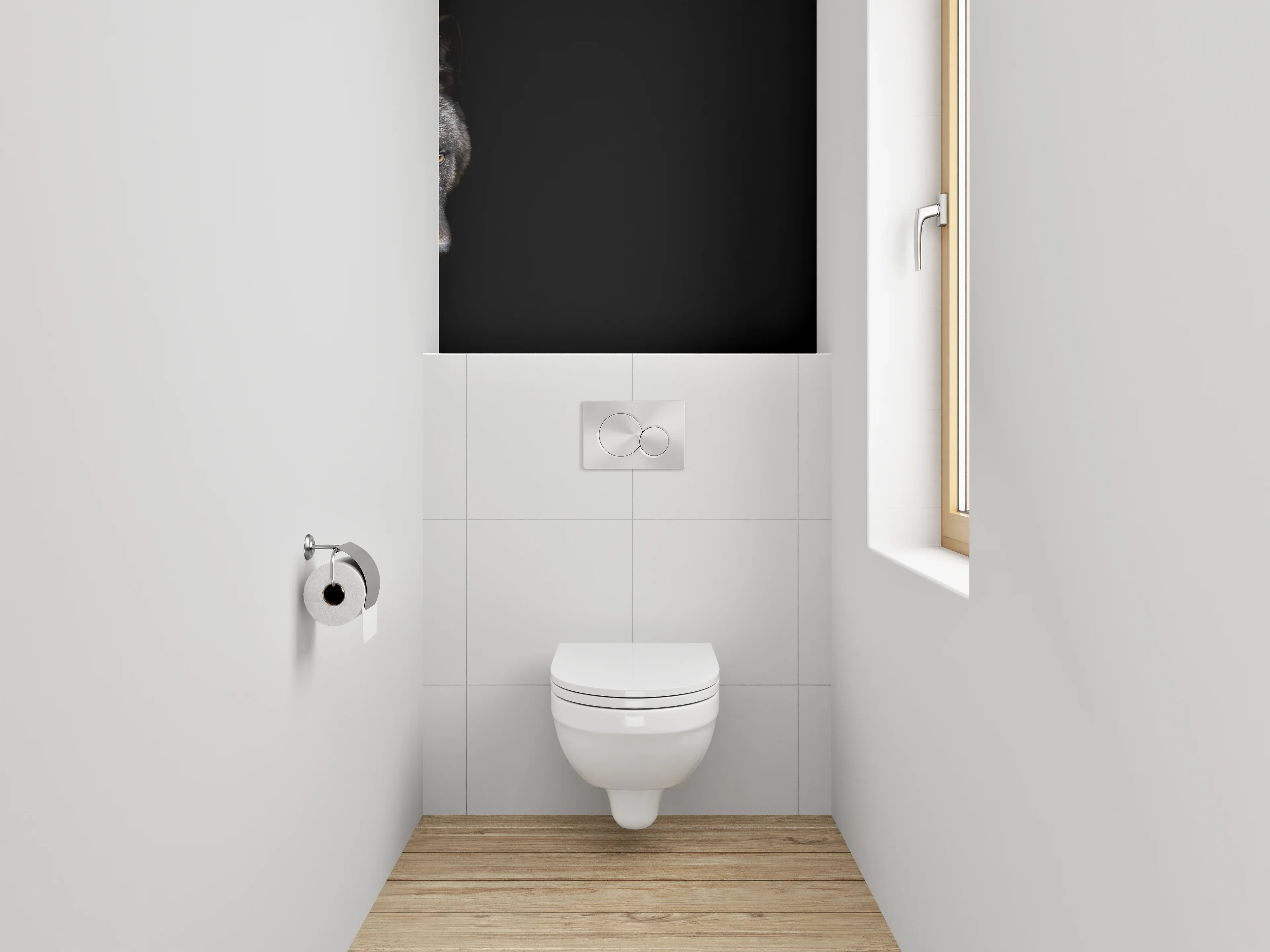 WC-Rückwand - Schwarzer Wolf auf dunklem Hintergrund