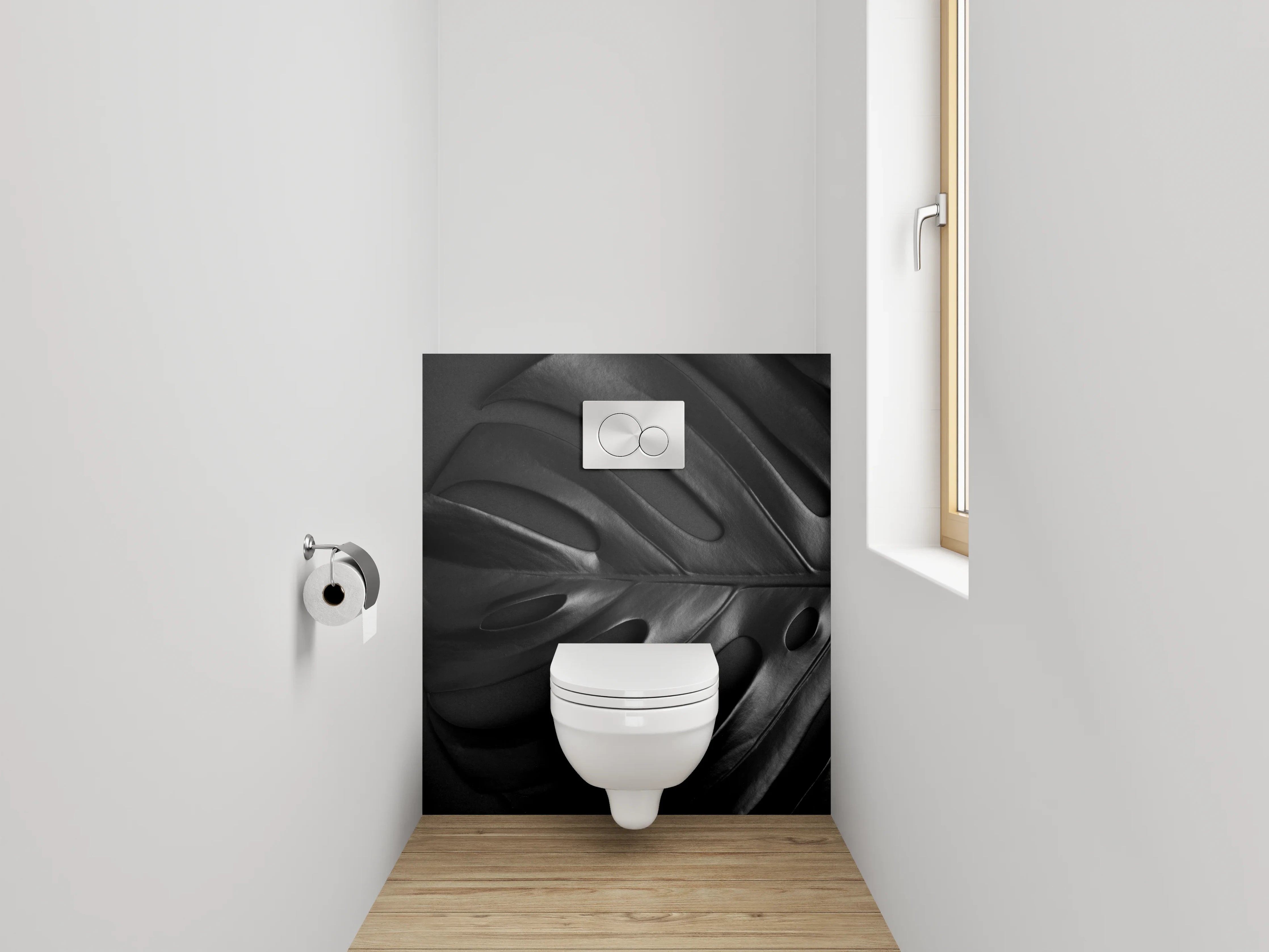 WC-Rückwand - Schwarzes Monstera-Blatt – Modernes Design
