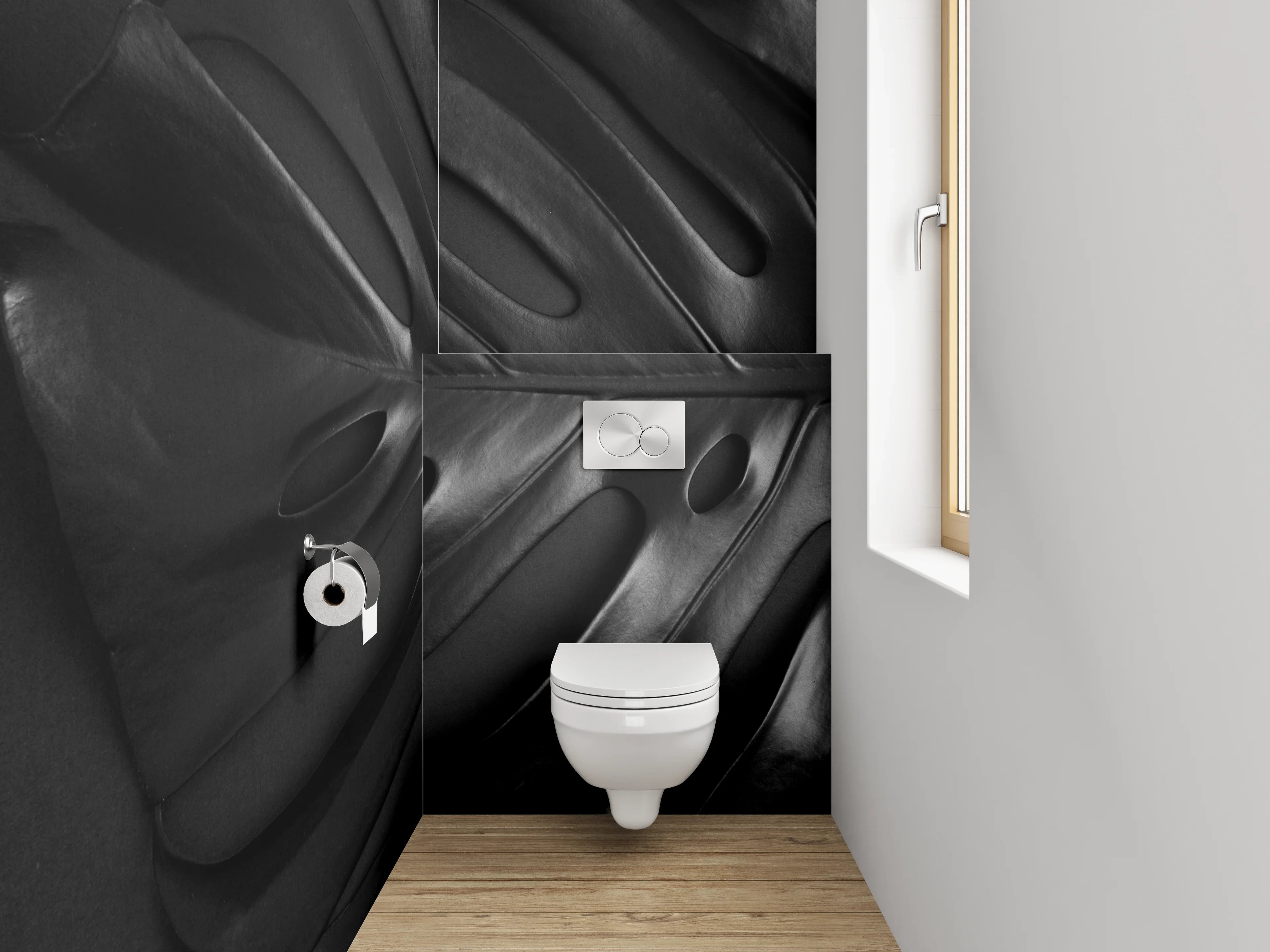 WC-Rückwand - Schwarzes Monstera-Blatt – Modernes Design