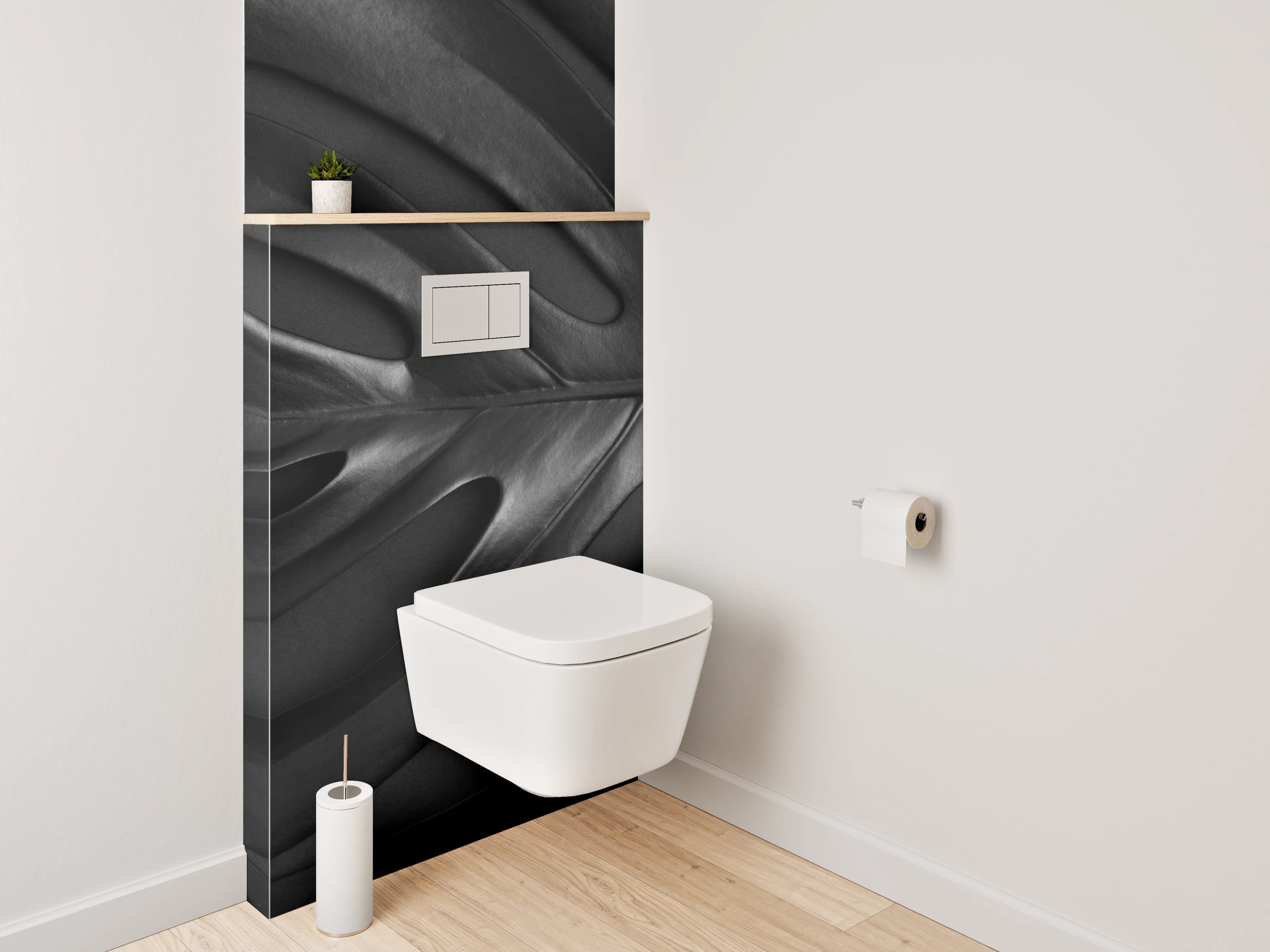 WC-Rückwand - Schwarzes Monstera-Blatt – Modernes Design