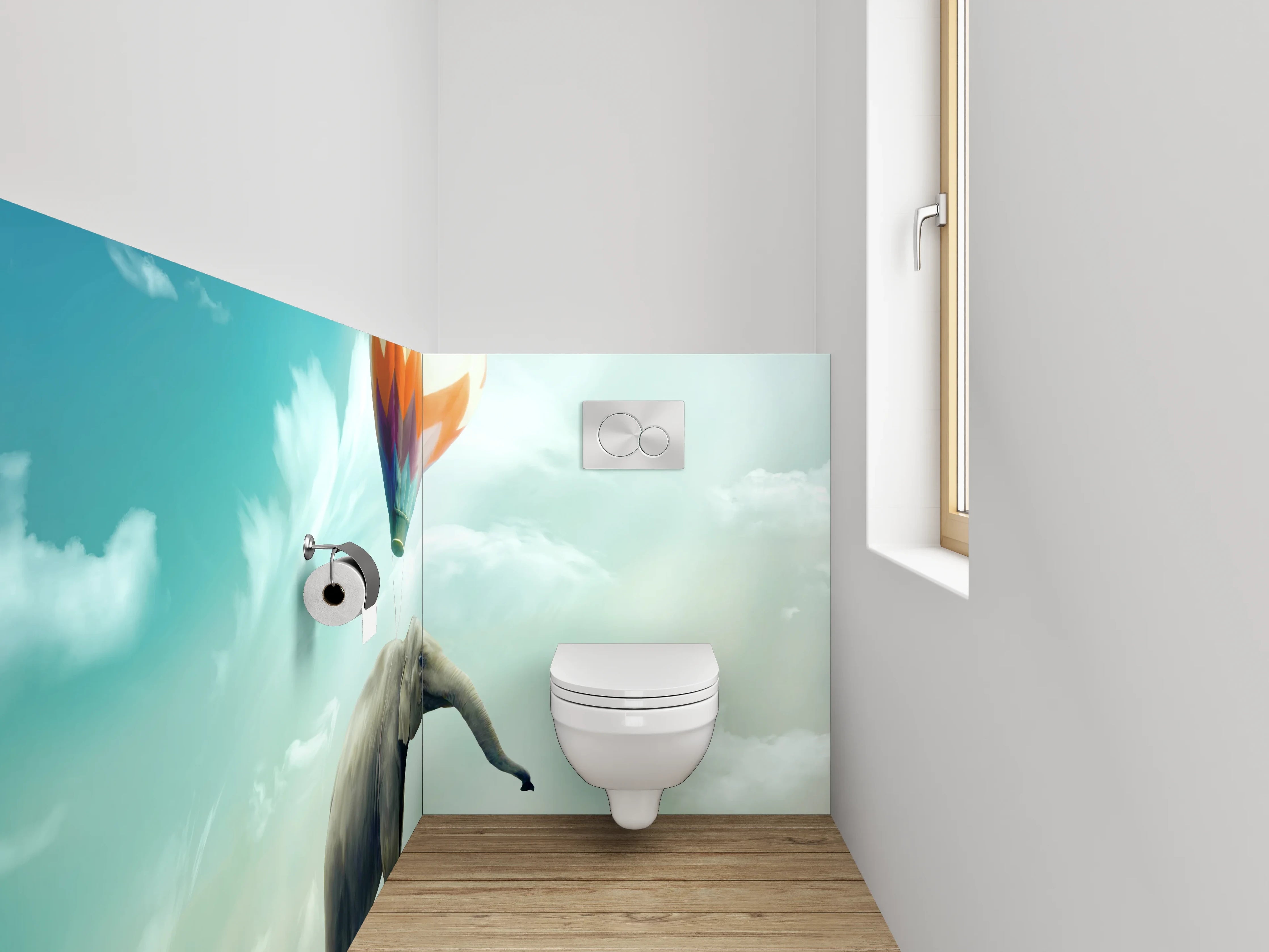 WC-Rückwand - Schwebender Elefant mit Ballon