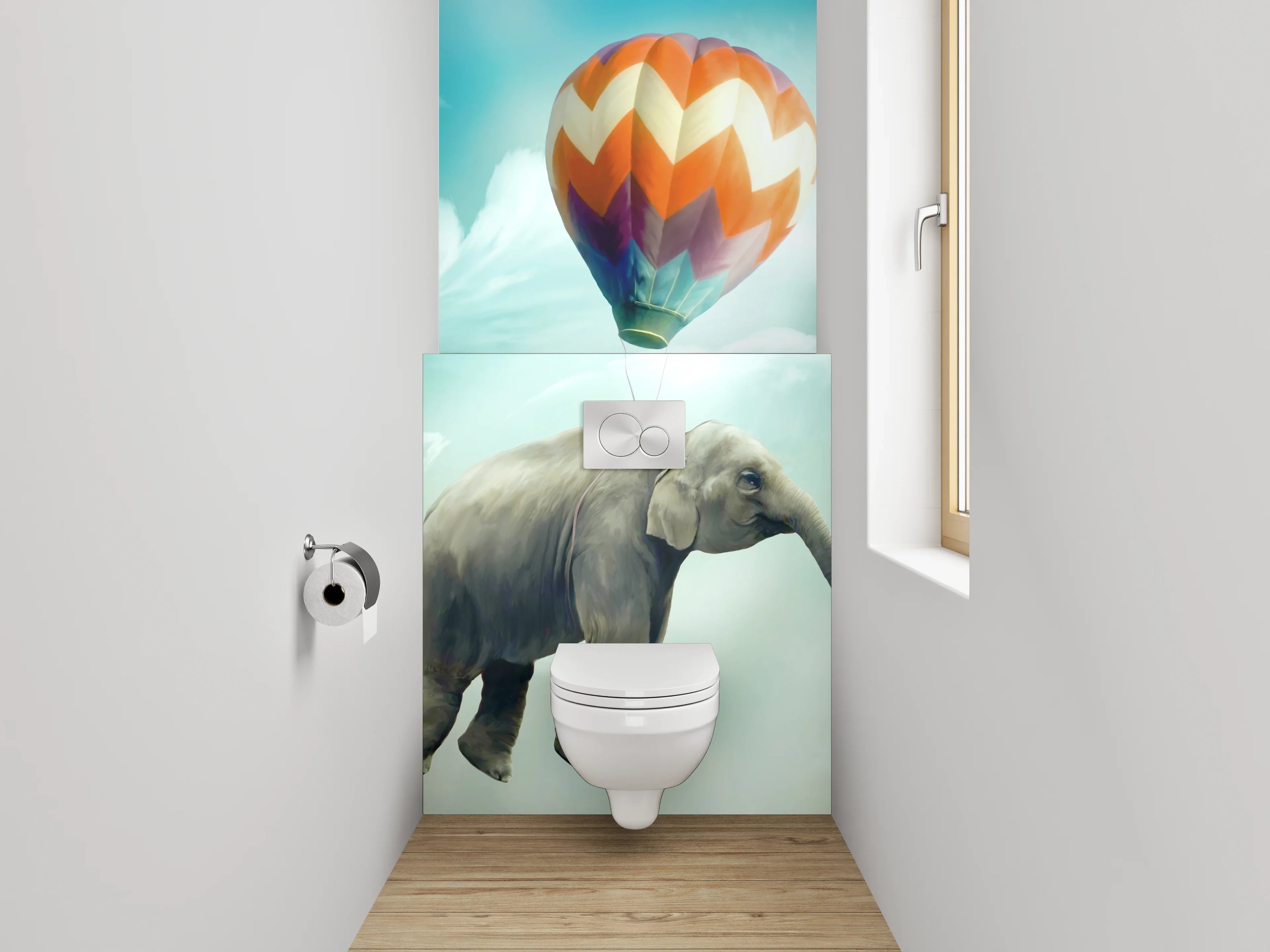 WC-Rückwand - Schwebender Elefant mit Ballon