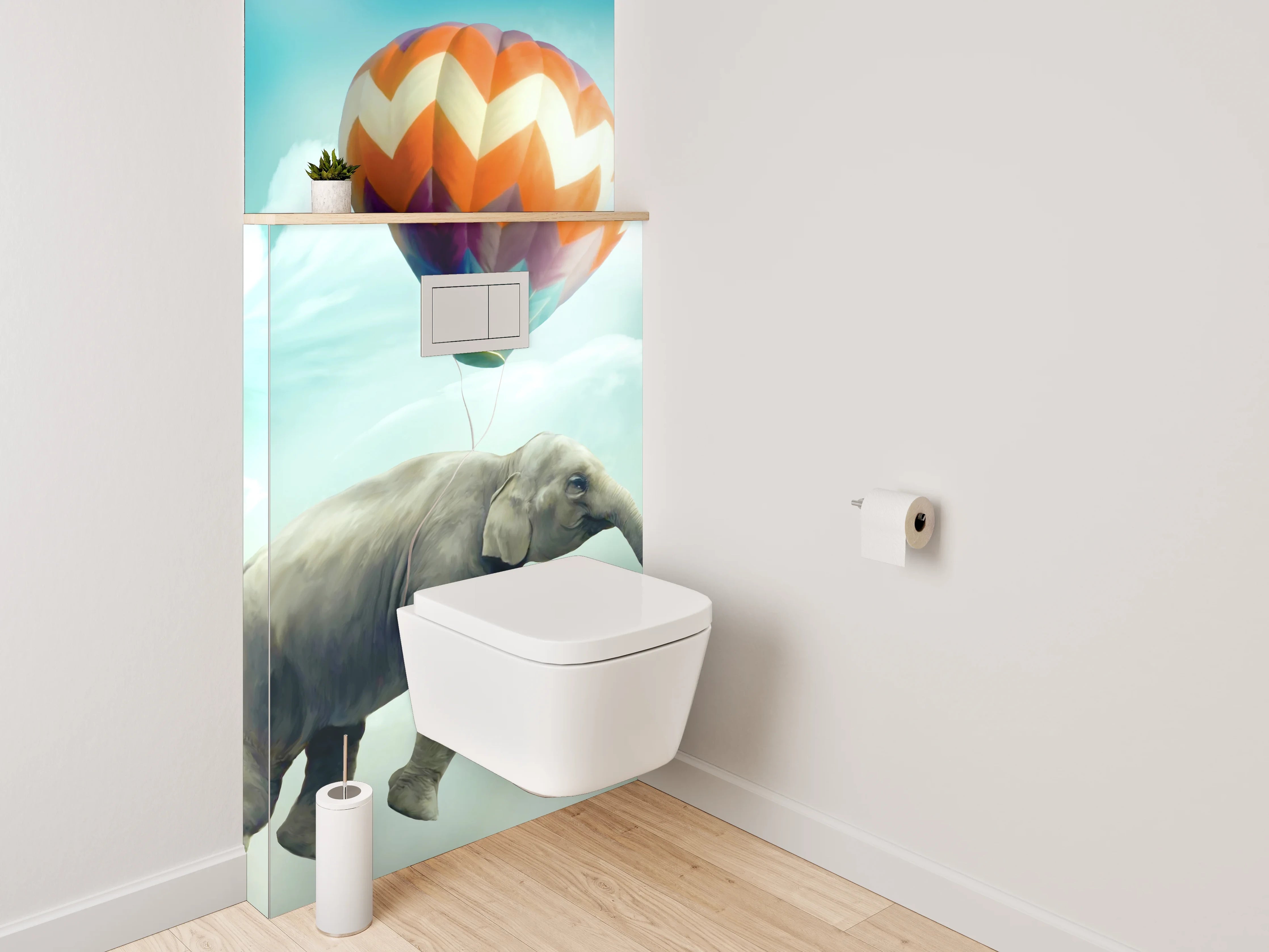 WC-Rückwand - Schwebender Elefant mit Ballon