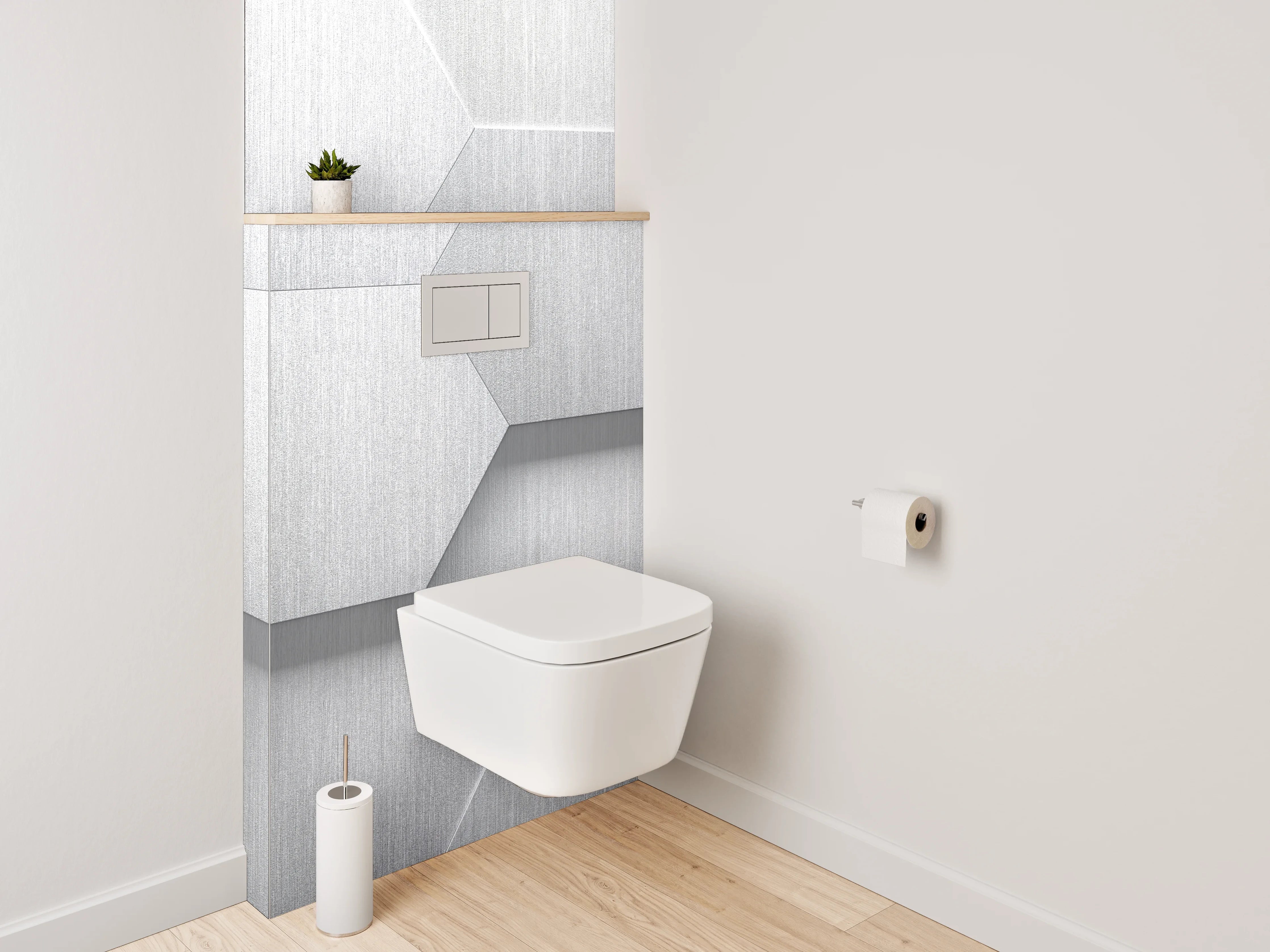 WC-Rückwand - Sechseckige 3D-Muster Grau Weiß Silber