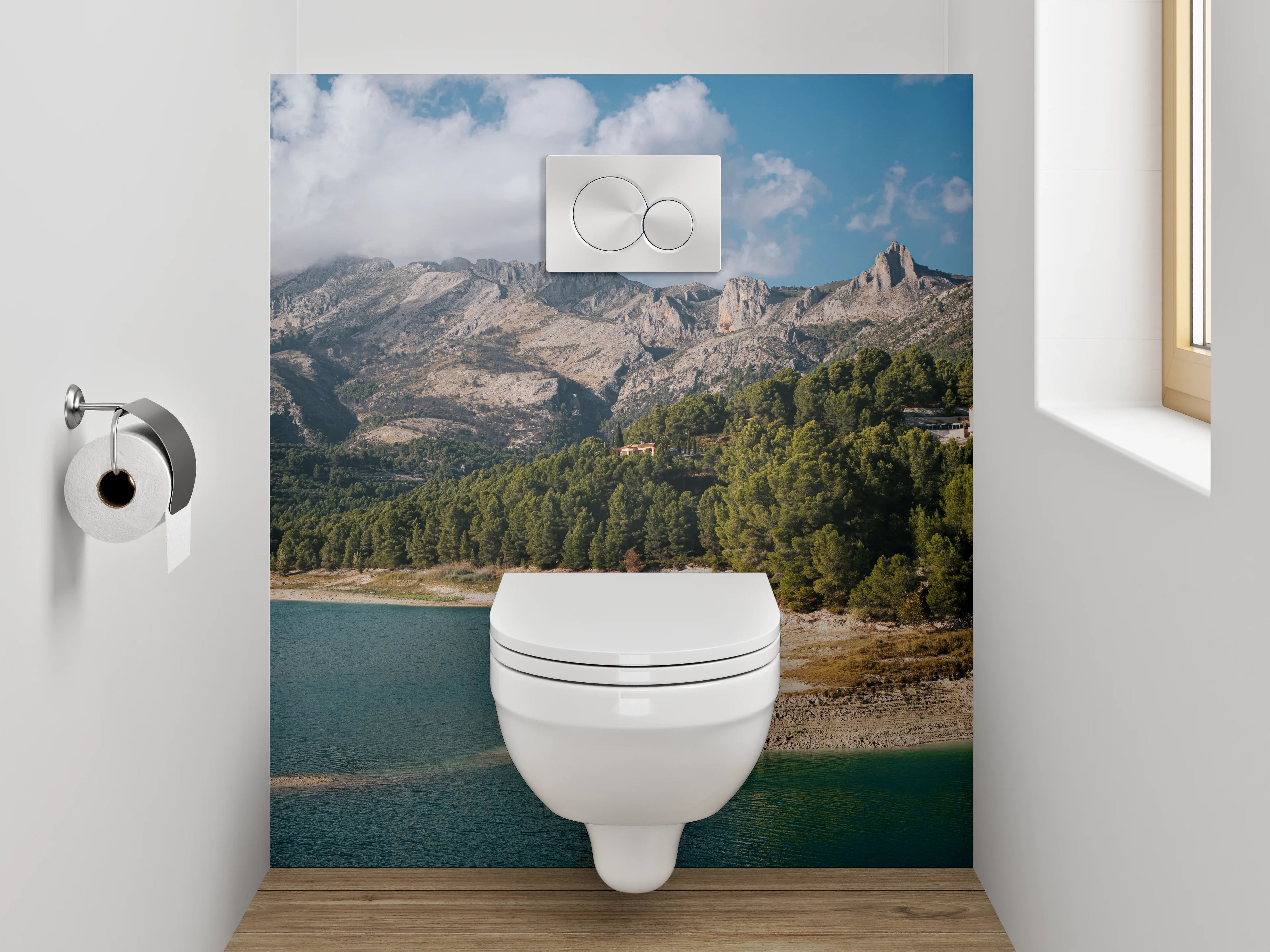 WC-Rückwand - See- und Berglandschaft Panorama