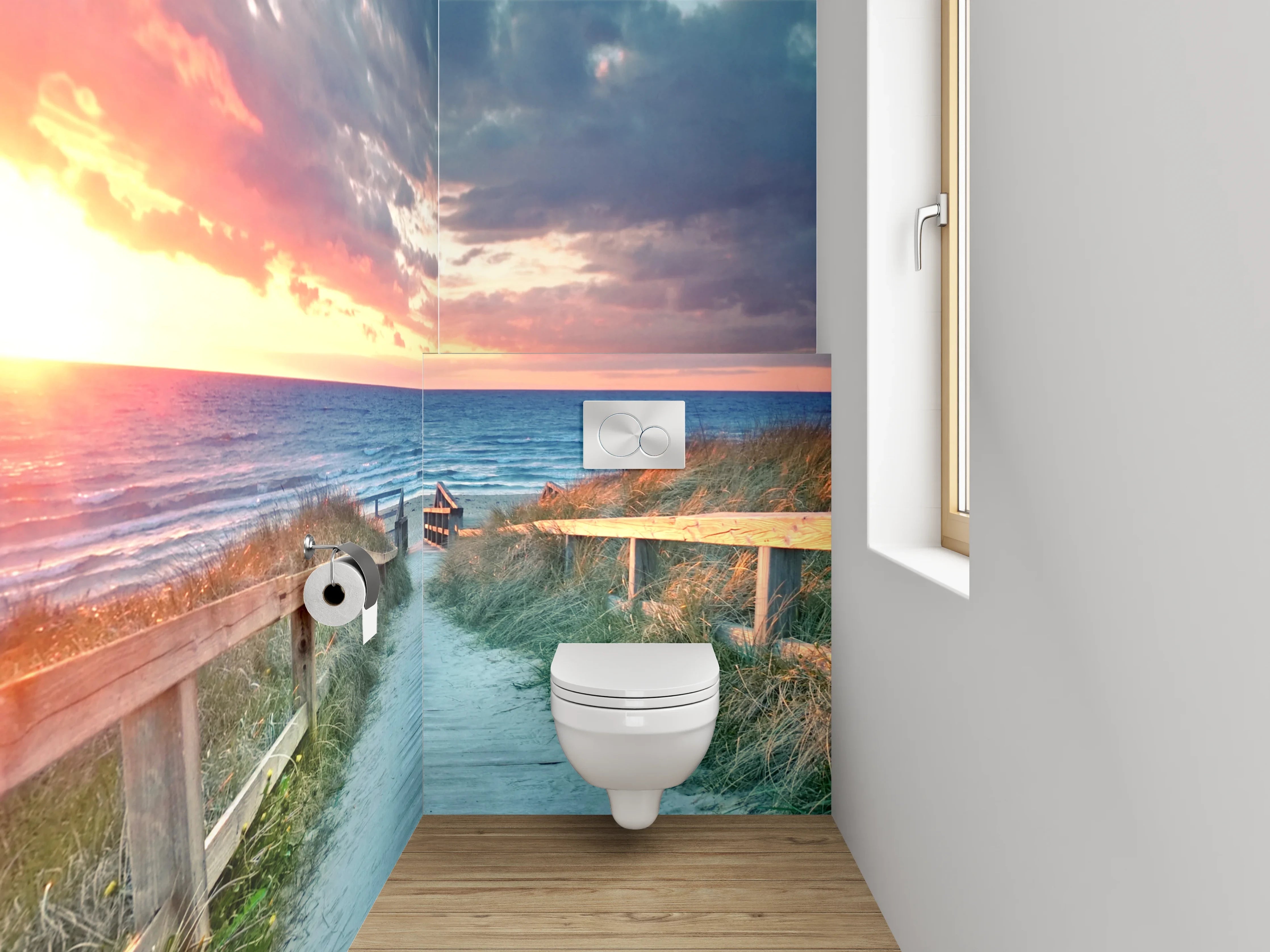 WC-Rückwand - Seebrücke am Strand bei Sonnenuntergang