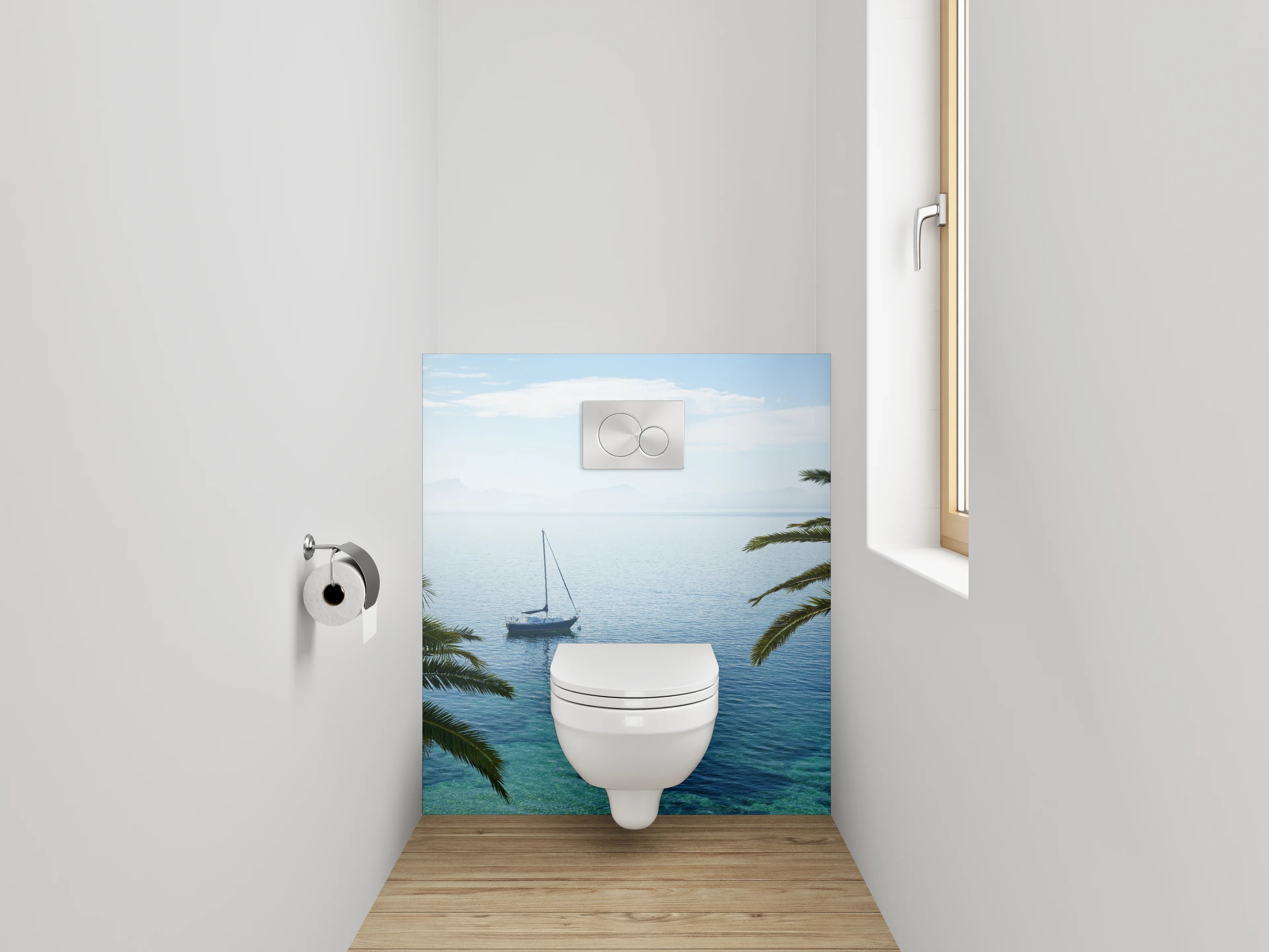 WC-Rückwand - Segelboot auf ruhigem Meer